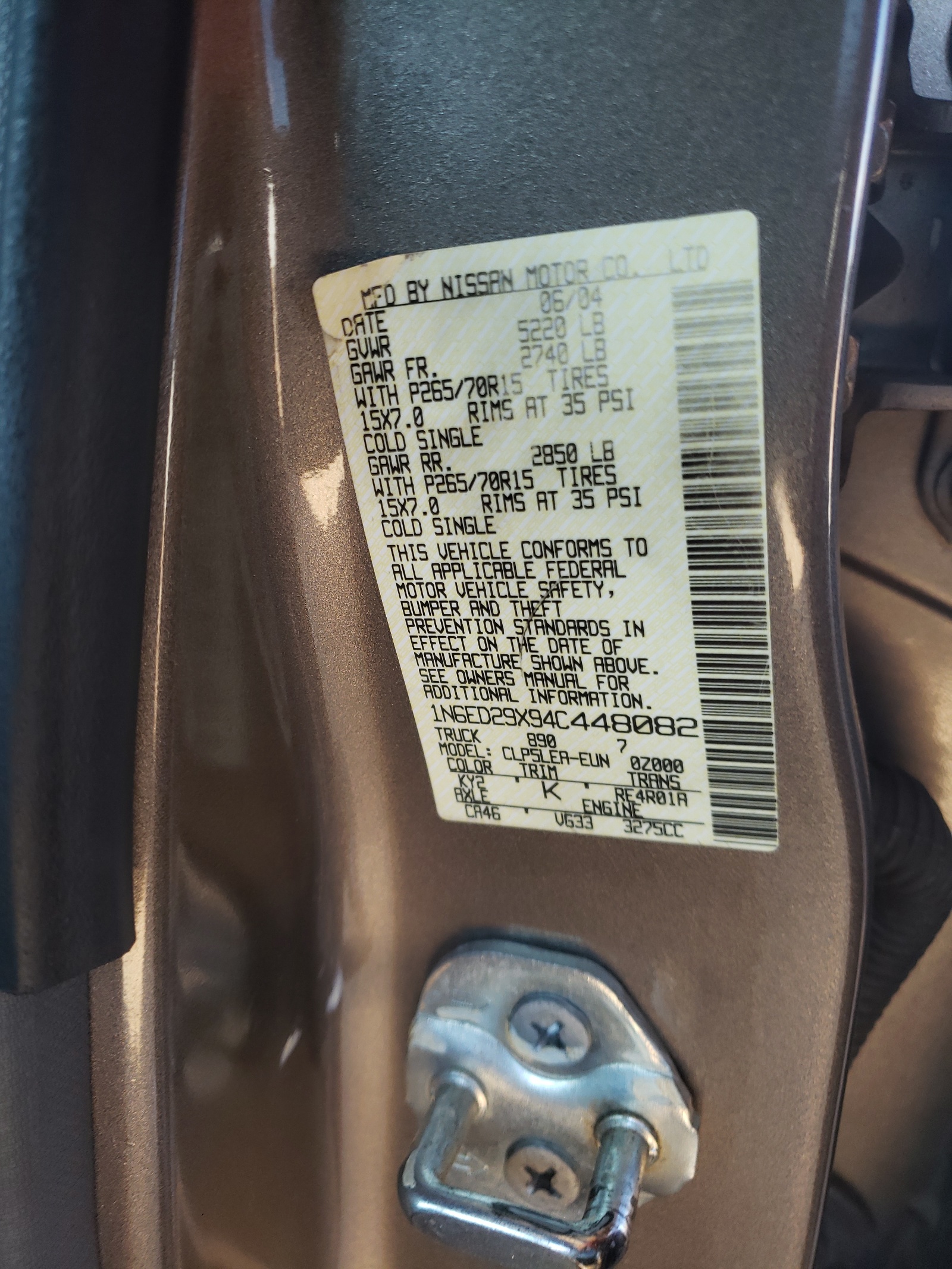 Photo 10 from auction – 2004 NISSAN FRONTIER C with VIN 1N6ED29X94C448082