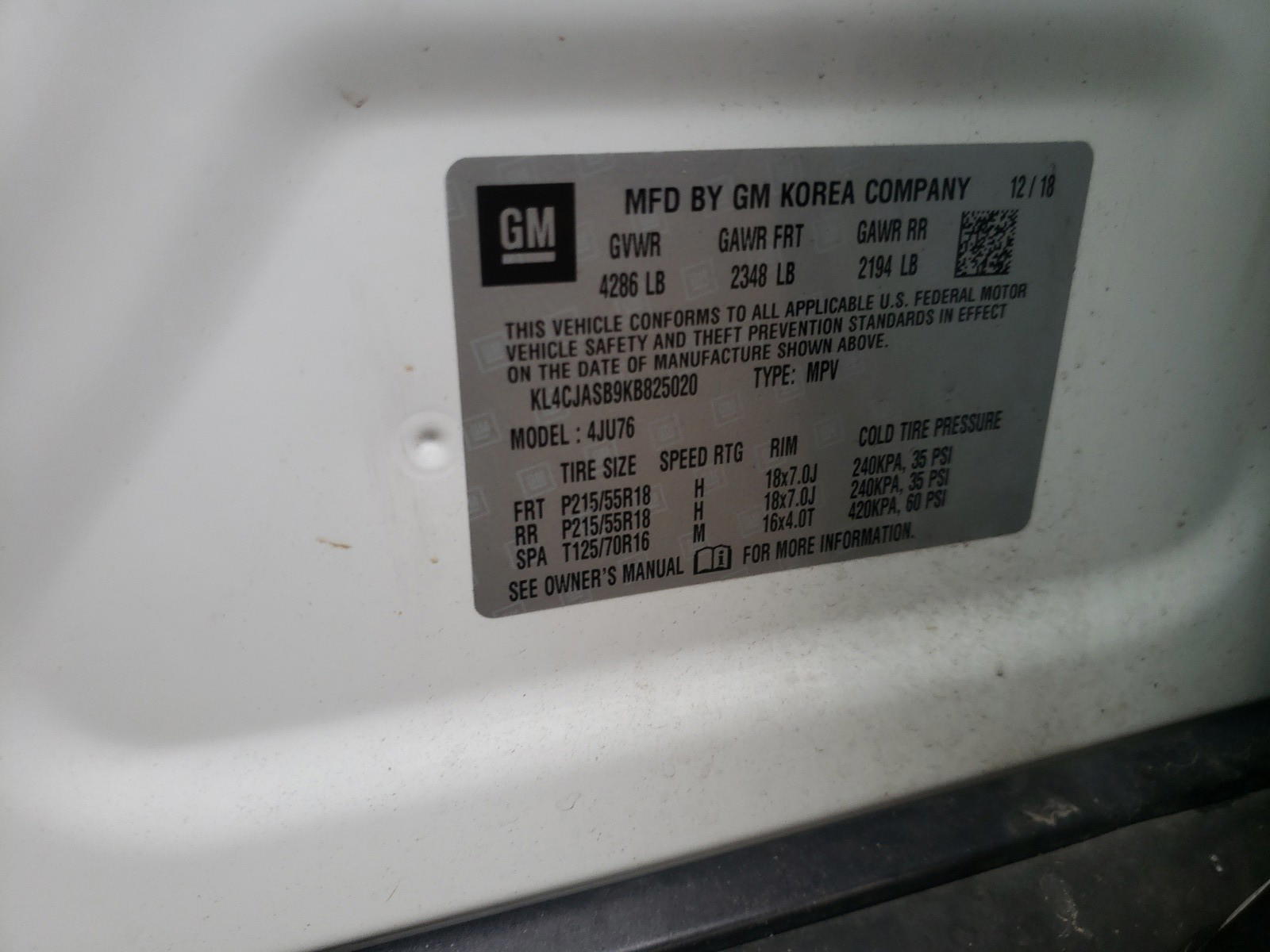 Photo 10 from auction – 2019 BUICK ENCORE PRE with VIN KL4CJASB9KB825020