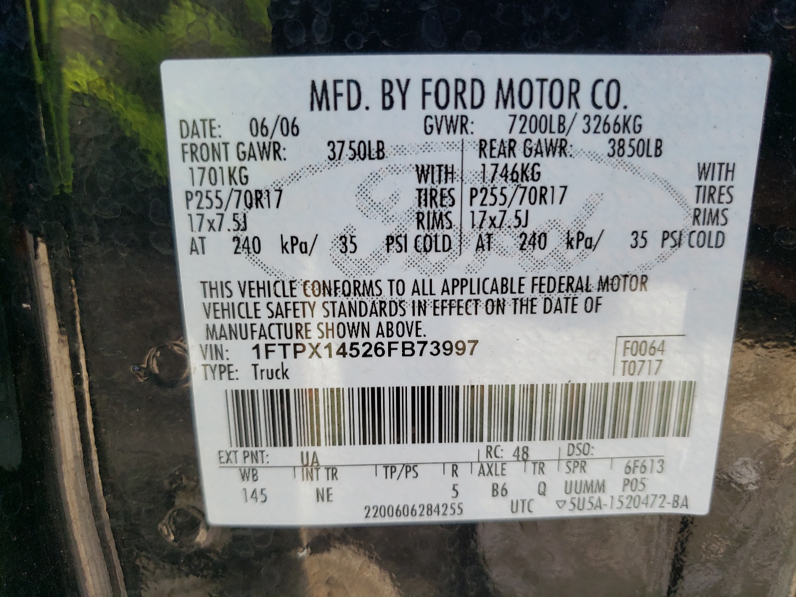 Zdjęcie 10 z aukcji – 2006 FORD F150 z VIN 1FTPX14526FB73997