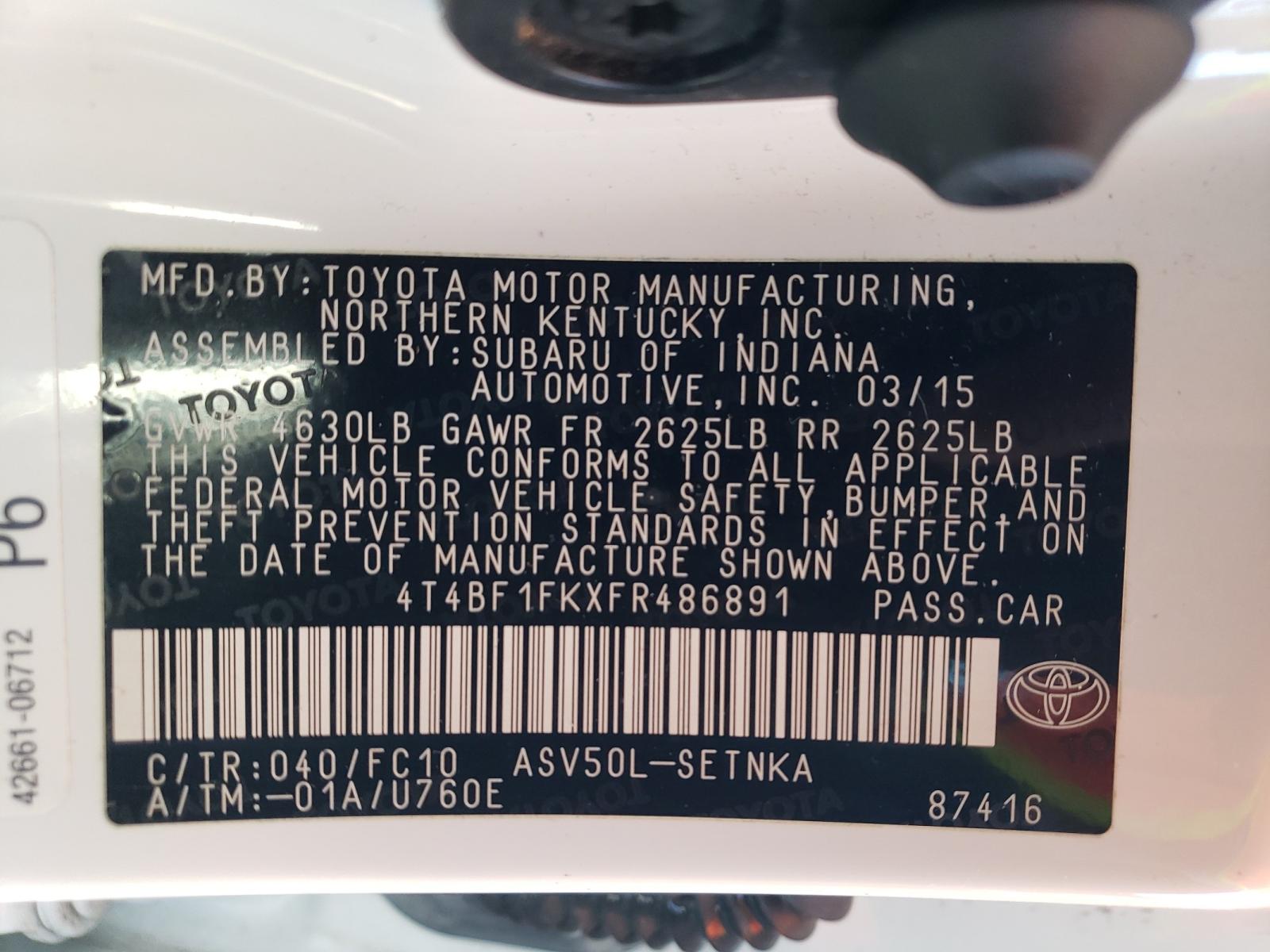 Photo 10 from auction – 2015 TOYOTA CAMRY LE with VIN 4T4BF1FKXFR486891
