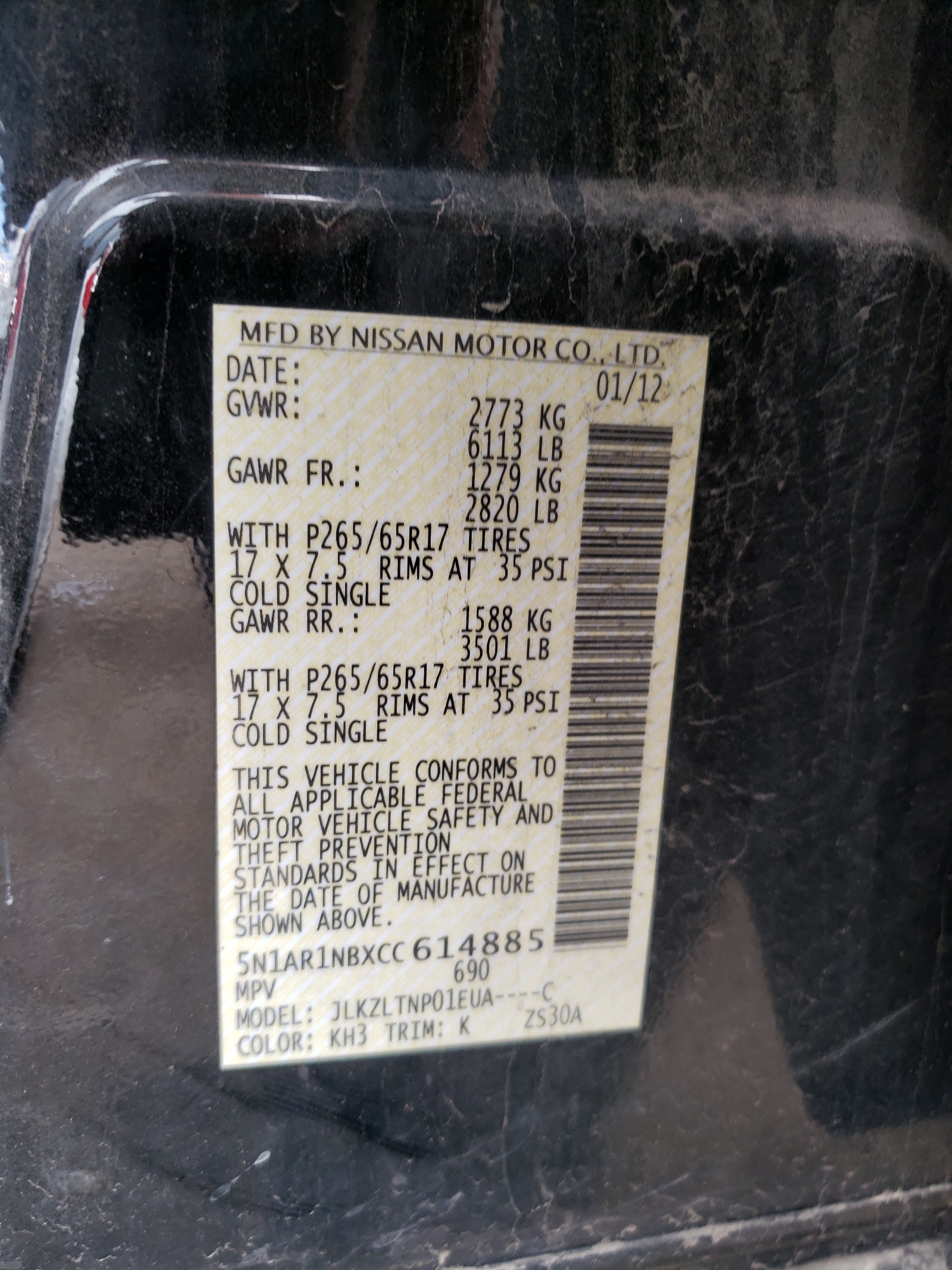 Photo 10 from auction – 2012 NISSAN PATHFINDER with VIN 5N1AR1NBXCC614885