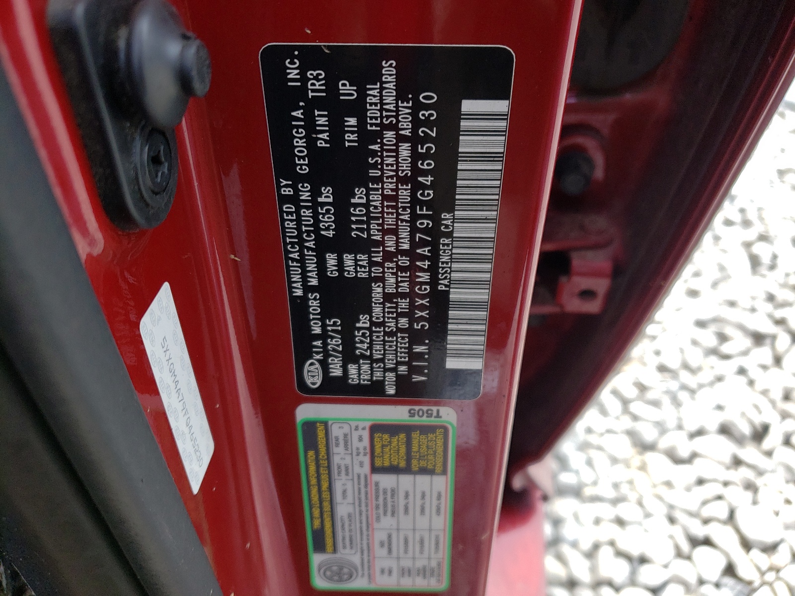 Photo 10 from auction – 2015 KIA OPTIMA LX with VIN 5XXGM4A79FG465230