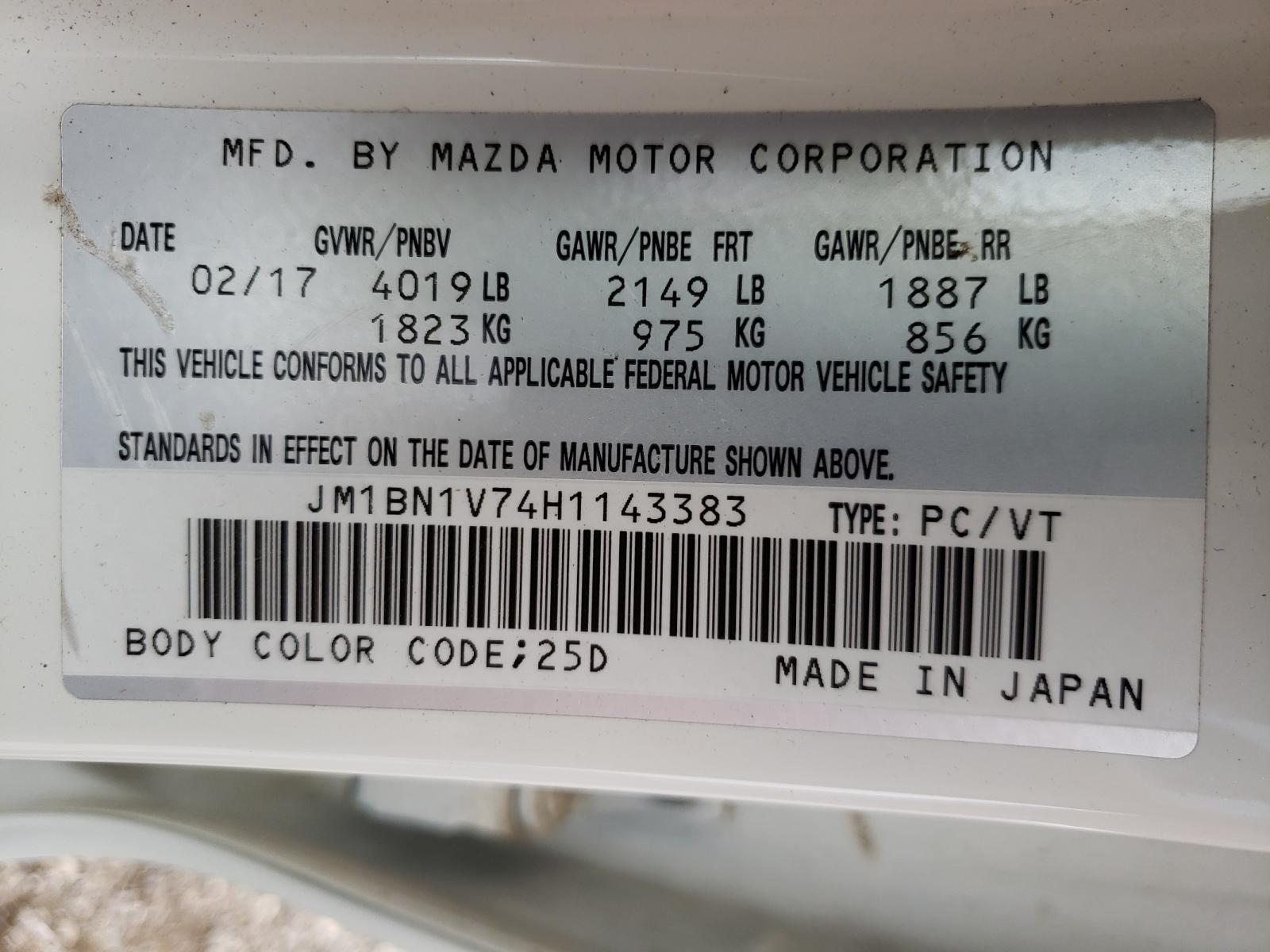 Photo 10 from auction – 2017 MAZDA 3 TOURING with VIN JM1BN1V74H1143383