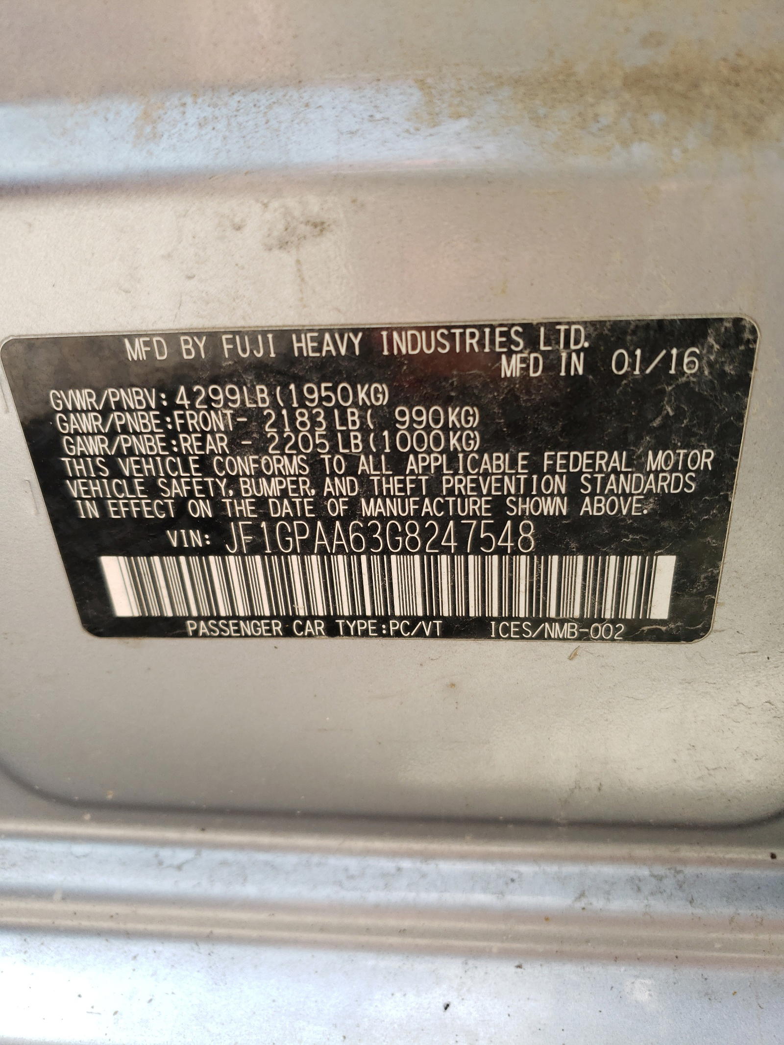 Photo 10 from auction – 2016 SUBARU IMPREZA with VIN JF1GPAA63G8247548