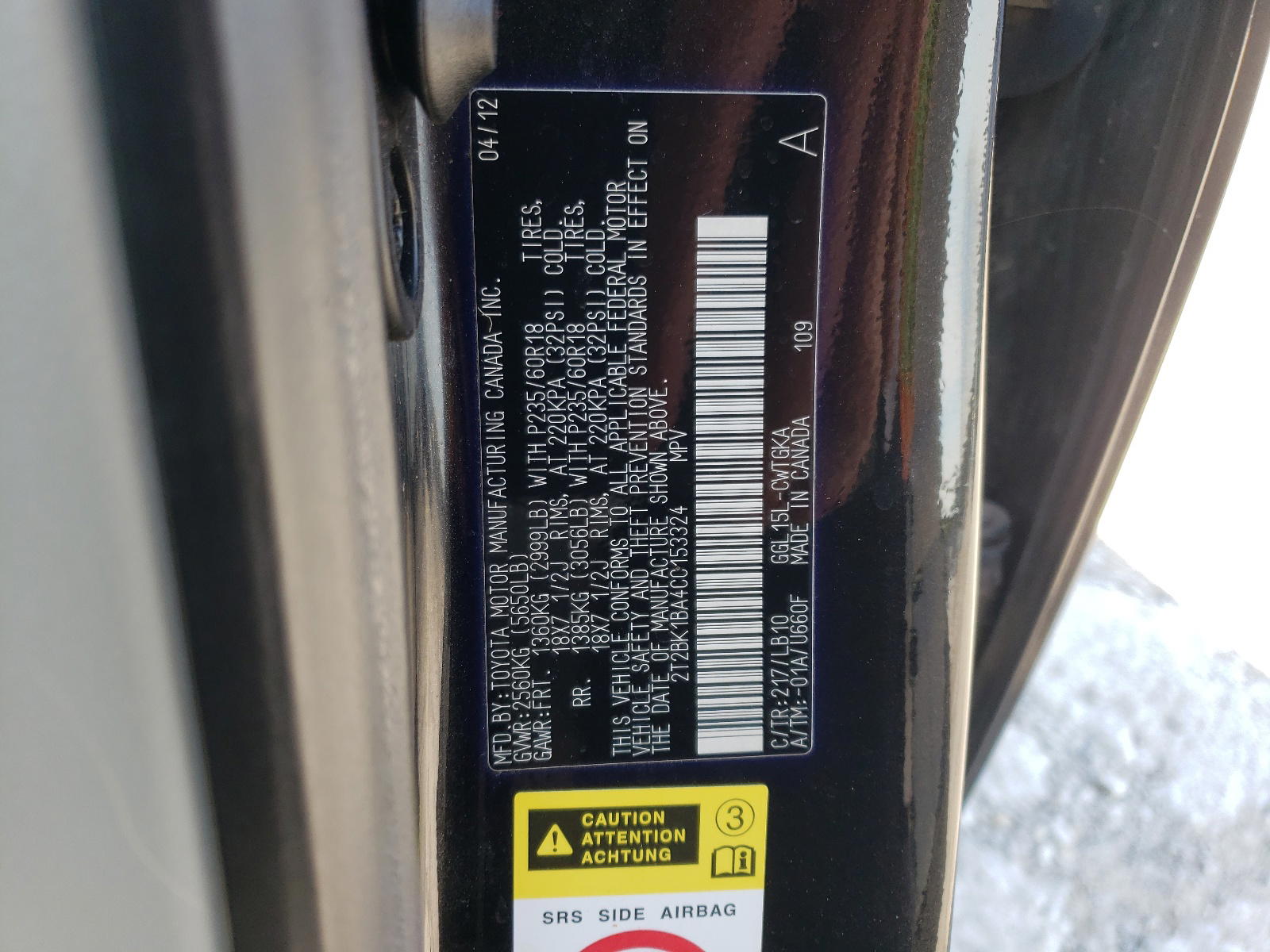 Photo 10 from auction – 2012 LEXUS RX 350 with VIN 2T2BK1BA4CC153324