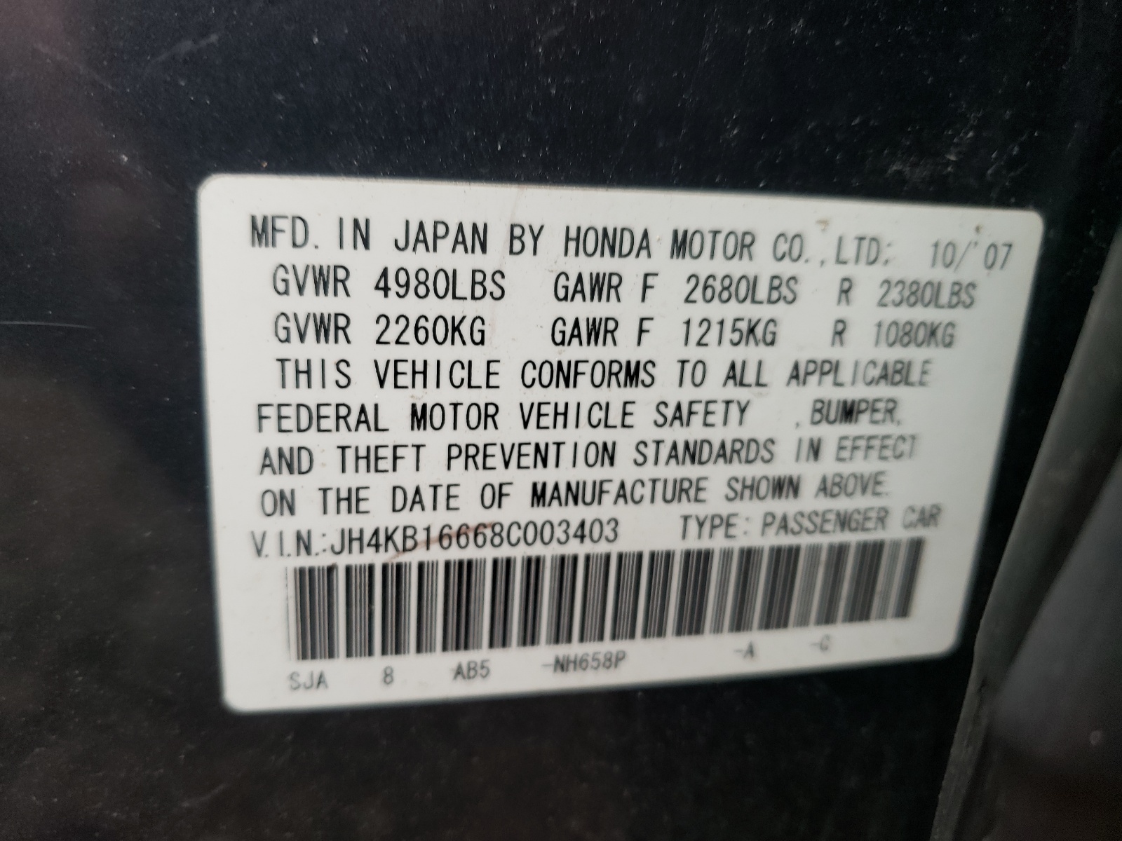 صورة رقم 10 من المزاد - 2008 ACURA RL مع VIN JH4KB16668C003403