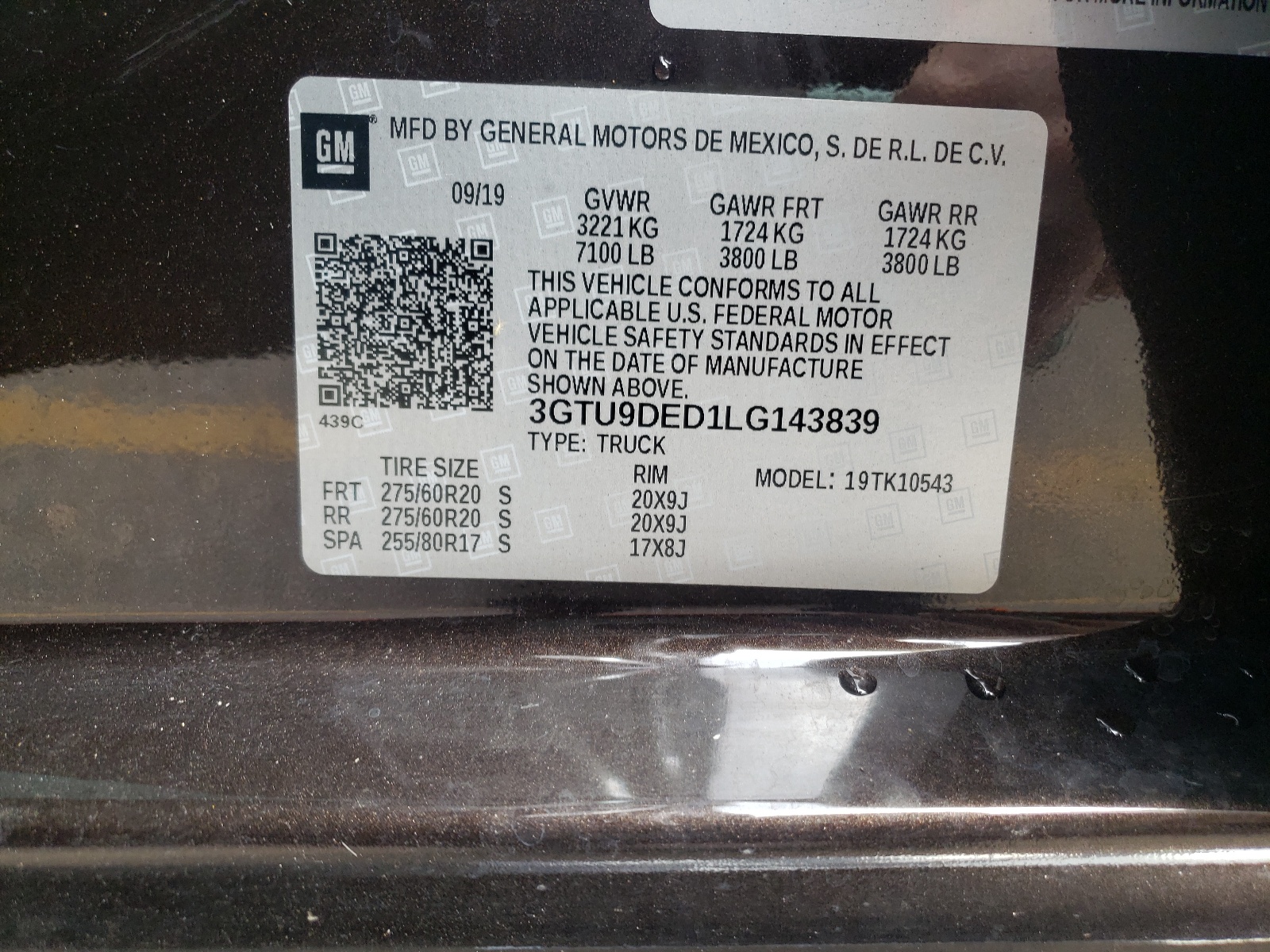 Photo 10 from auction – 2020 GMC SIERRA K15 with VIN 3GTU9DED1LG143839