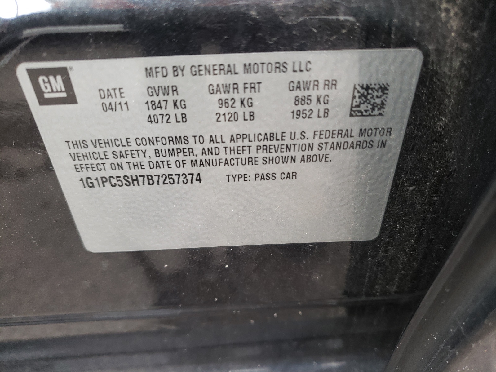 Photo 10 from auction – 2011 CHEVROLET CRUZE LS with VIN 1G1PC5SH7B7257374