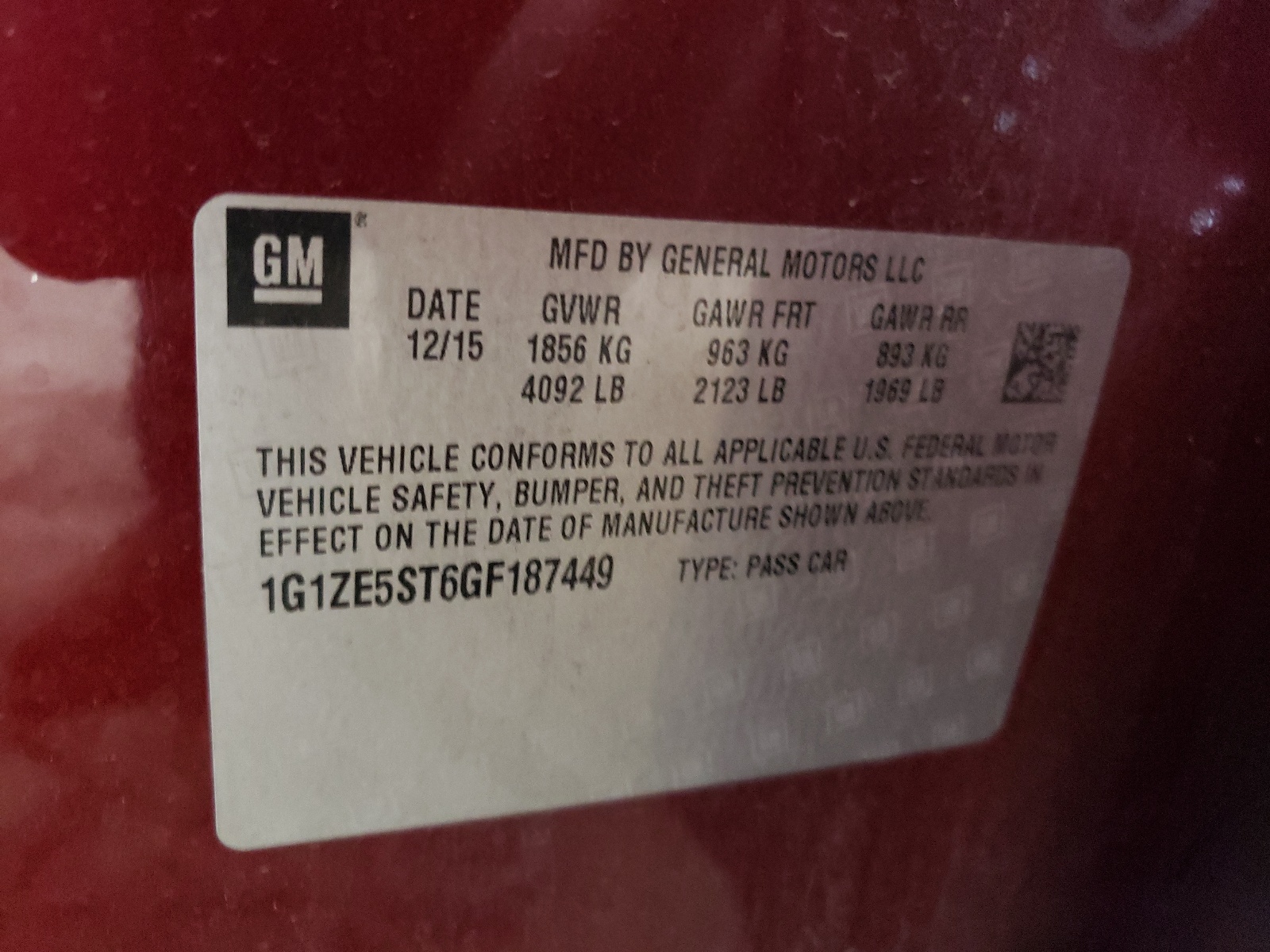 Photo 10 from auction – 2016 CHEVROLET MALIBU LT with VIN 1G1ZE5ST6GF187449