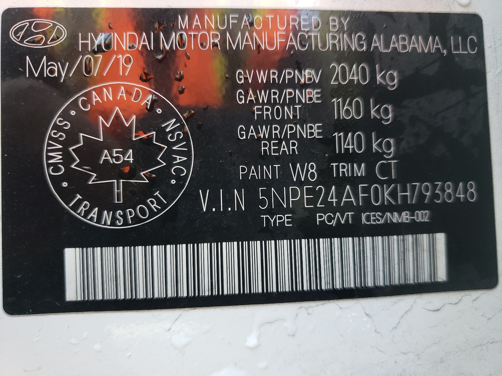 Photo 10 from auction – 2019 HYUNDAI SONATA SE with VIN 5NPE24AF0KH793848