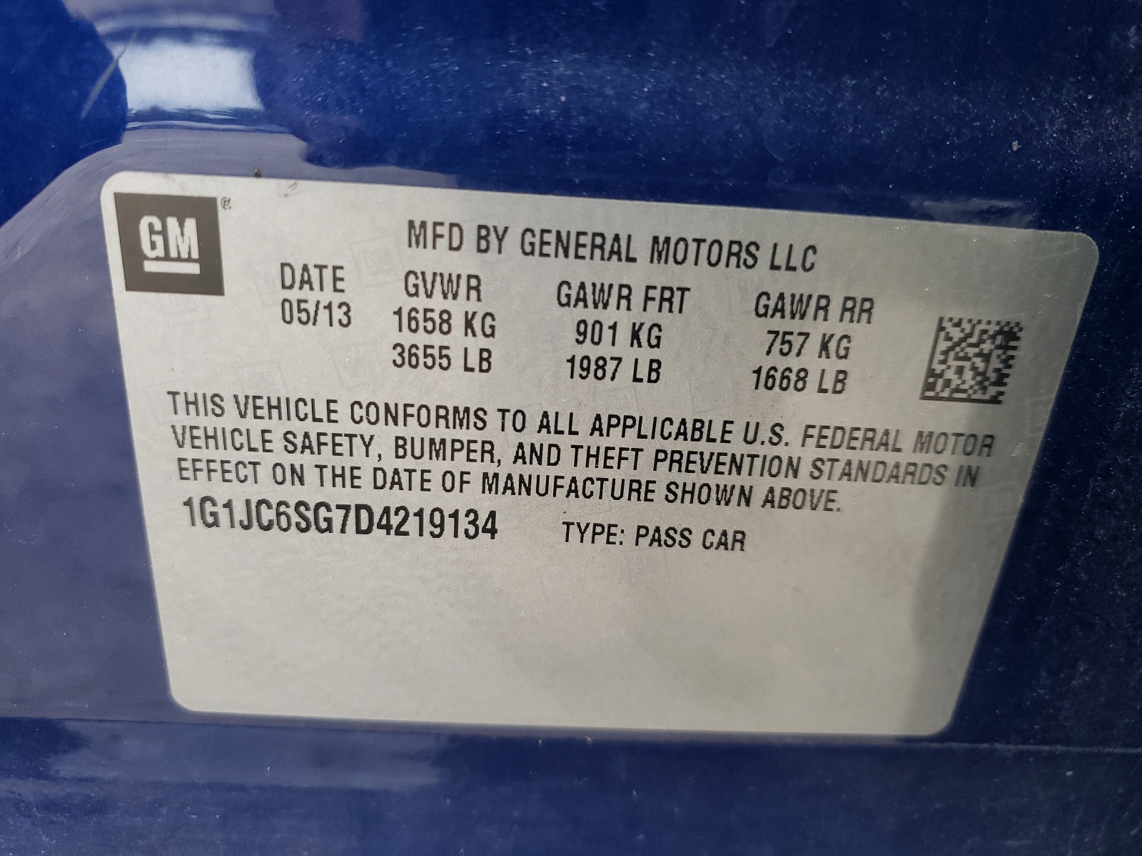 Photo 10 from auction – 2013 CHEVROLET SONIC LT with VIN 1G1JC6SG7D4219134