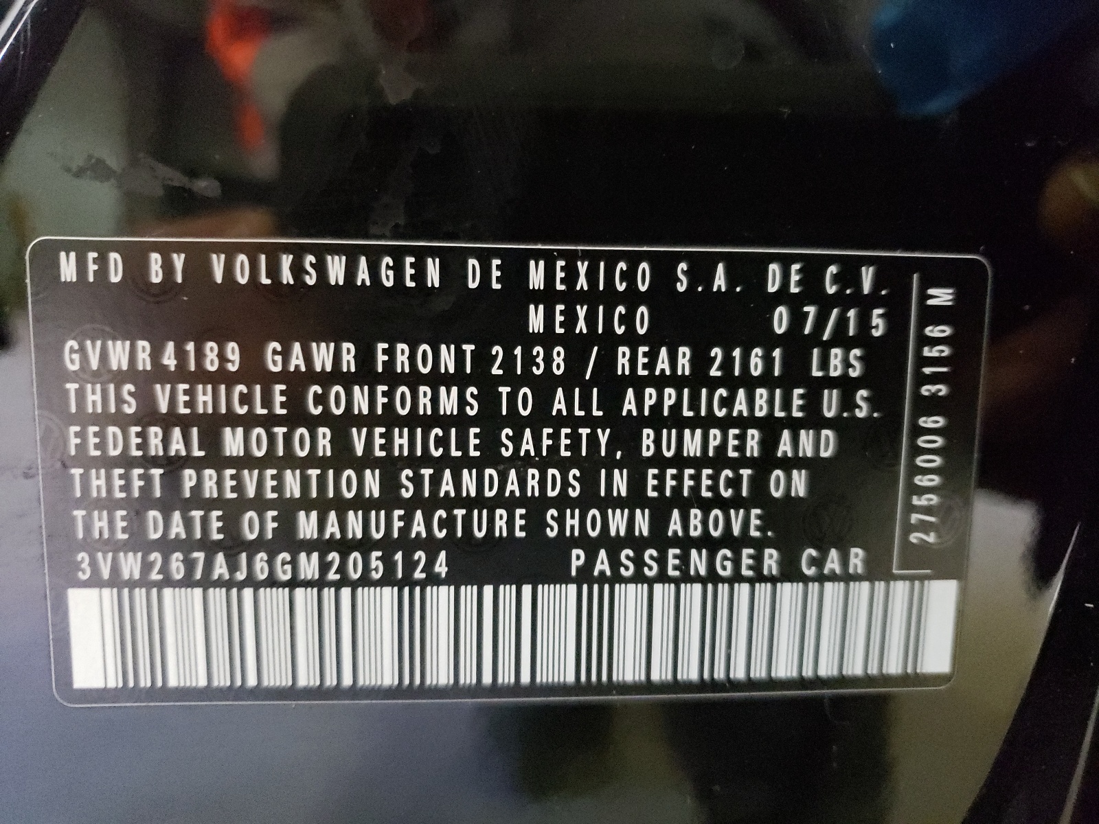 Photo 10 from auction – 2016 VOLKSWAGEN JETTA S with VIN 3VW267AJ6GM205124