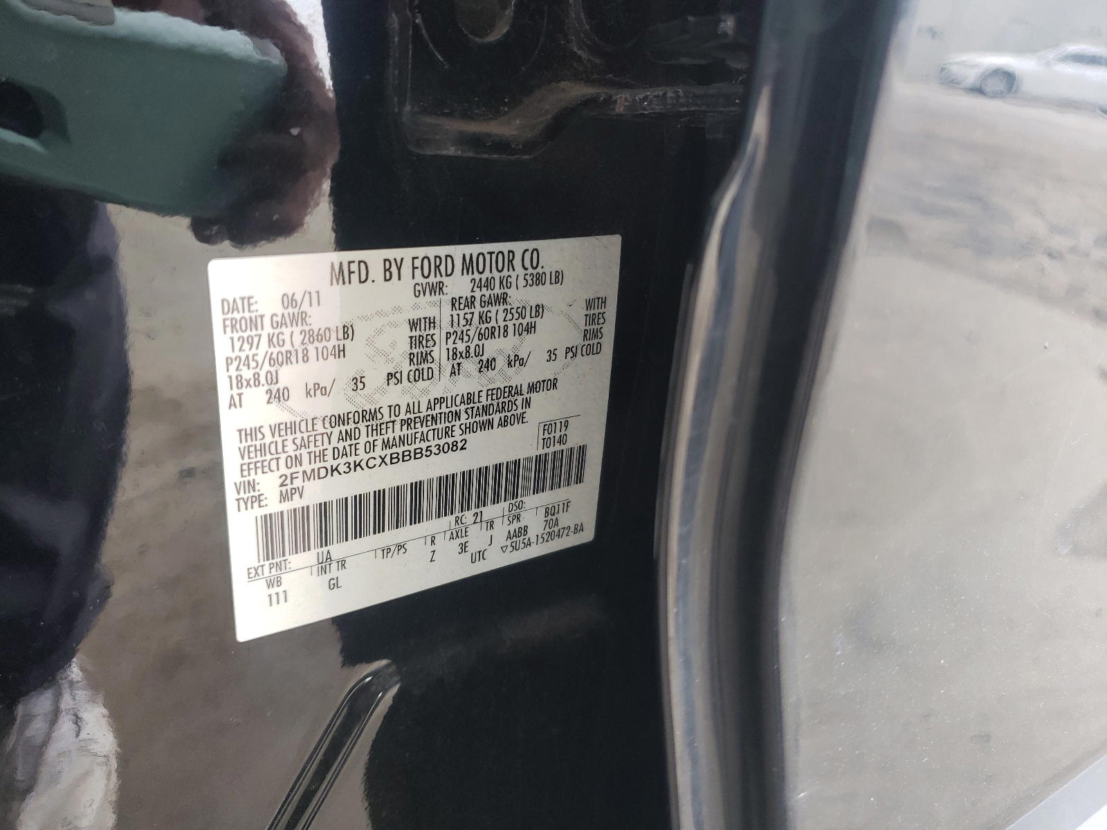 Photo 10 from auction – 2011 FORD EDGE LIMIT with VIN 2FMDK3KCXBBB53082