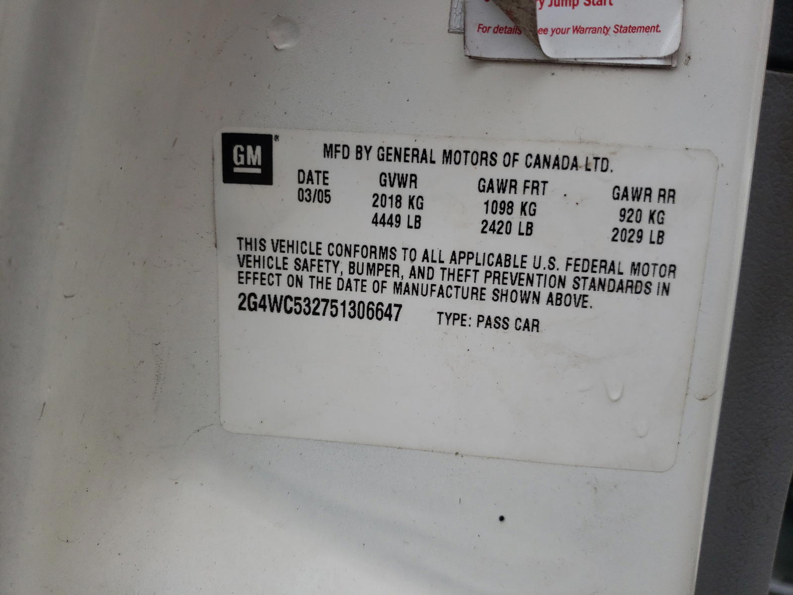 Photo 10 from auction – 2005 BUICK LACROSSE C with VIN 2G4WC532751306647