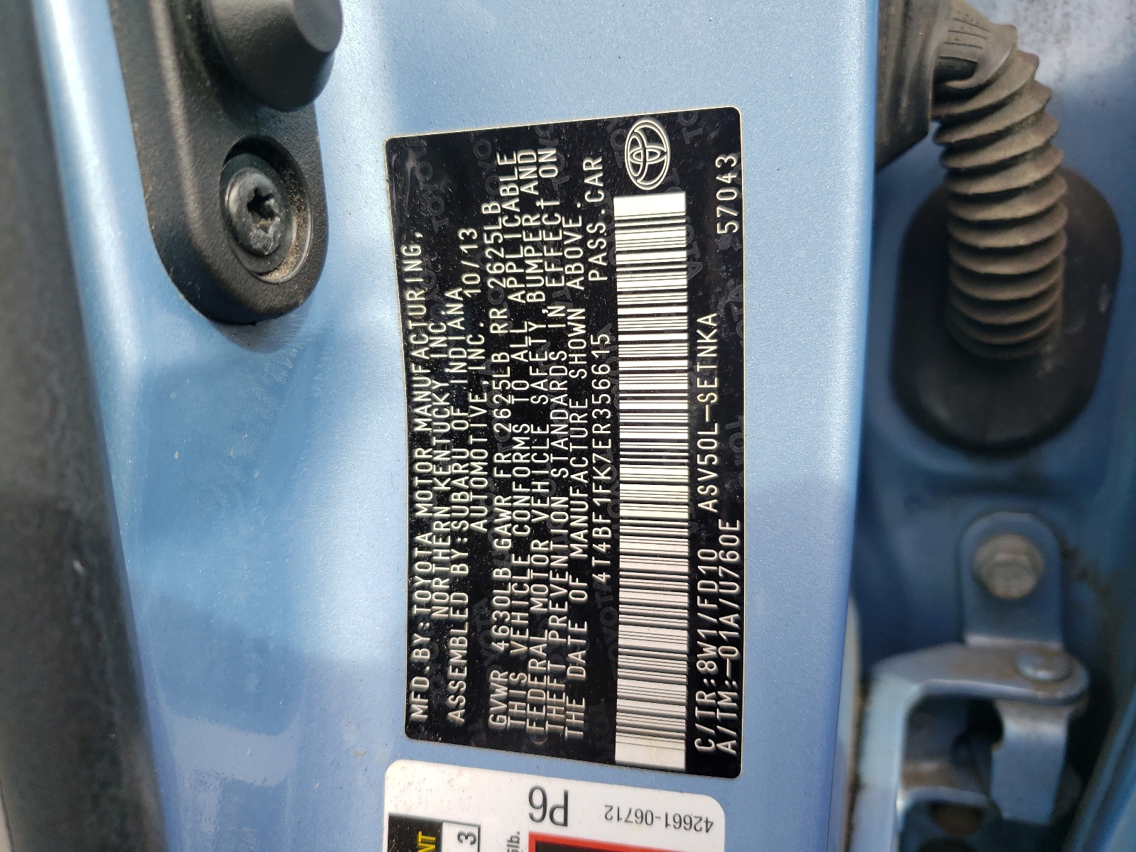 Photo 10 from auction – 2014 TOYOTA CAMRY L with VIN 4T4BF1FK7ER356615