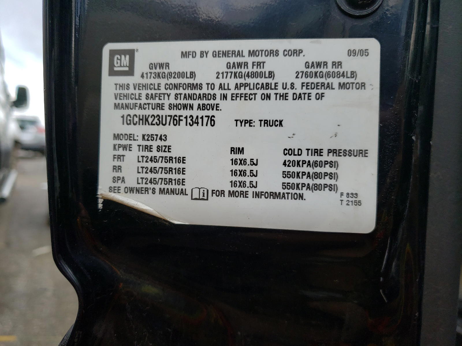 Photo 10 from auction – 2006 CHEVROLET SILVERADO with VIN 1GCHK23U76F134176