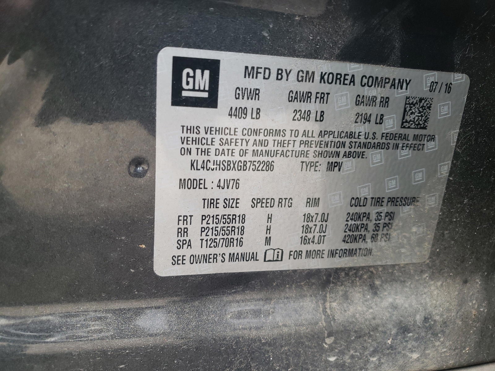 Photo 10 from auction – 2016 BUICK ENCORE PRE with VIN KL4CJHSBXGB752286