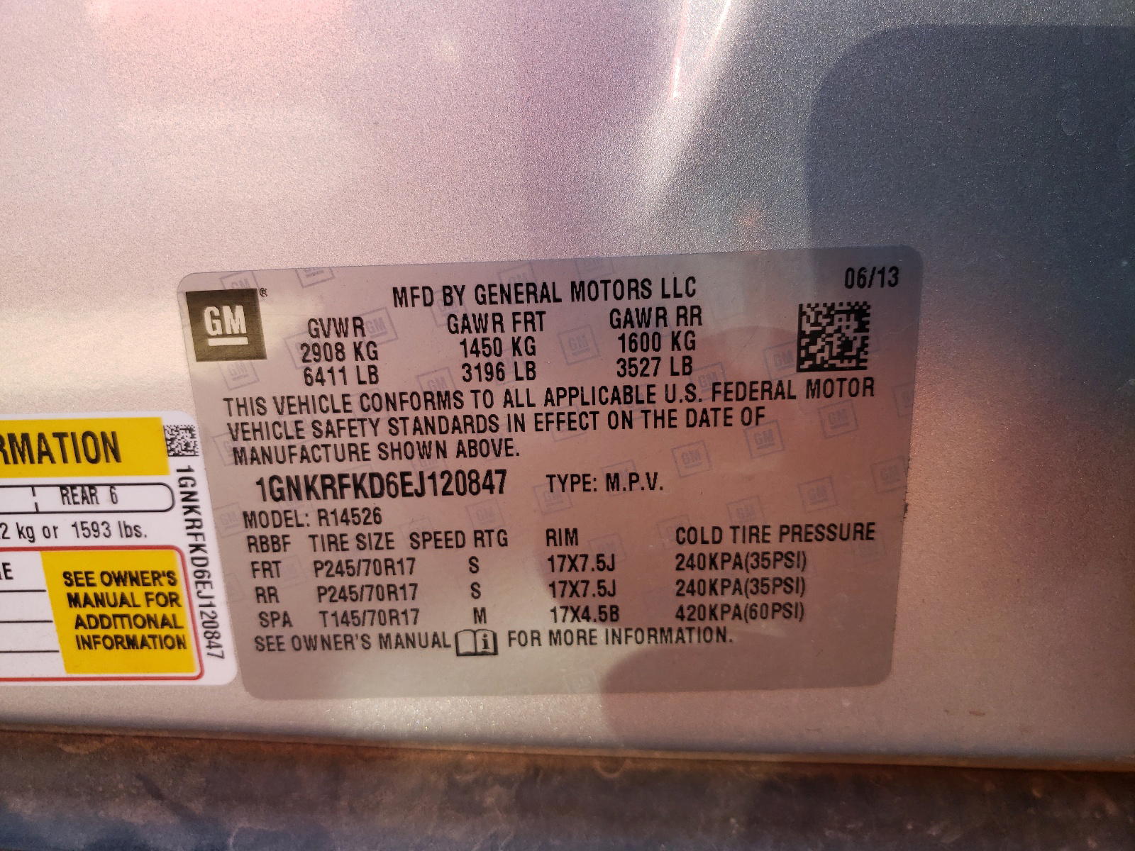 Photo 10 from auction – 2014 CHEVROLET TRAVERSE L with VIN 1GNKRFKD6EJ120847