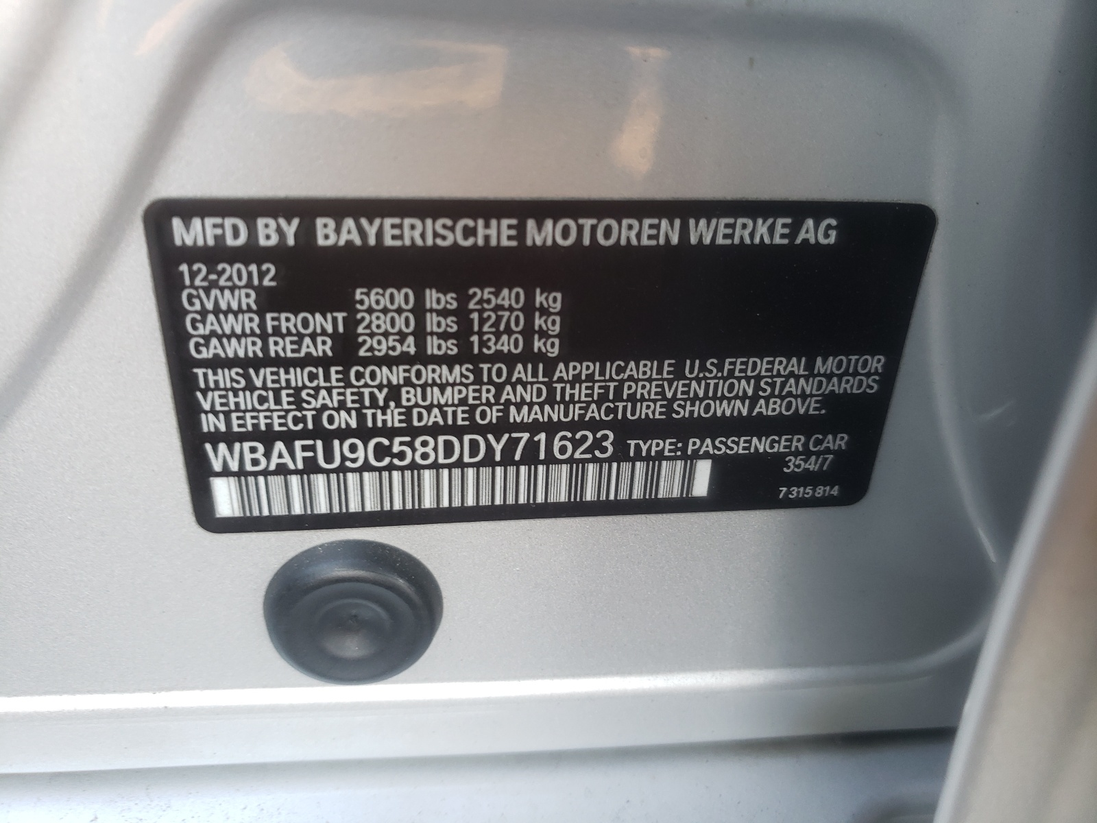 Photo 10 from auction – 2013 BMW 550 XI with VIN WBAFU9C58DDY71623