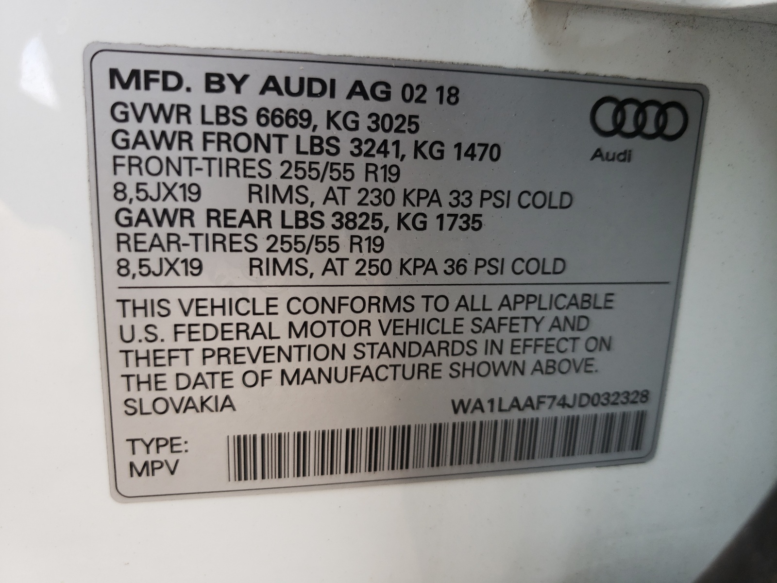 Photo 10 from auction – 2018 AUDI Q7 PREMIUM with VIN WA1LAAF74JD032328