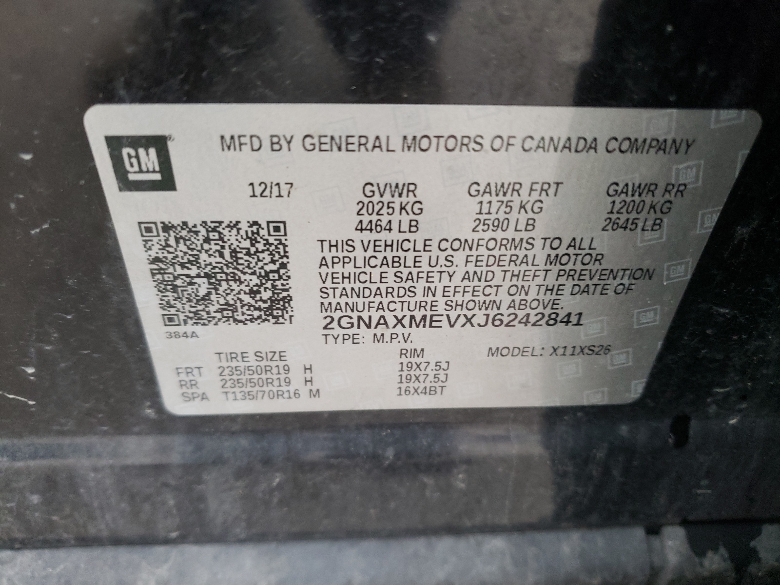 Photo 10 from auction – 2018 CHEVROLET EQUINOX PR with VIN 2GNAXMEVXJ6242841
