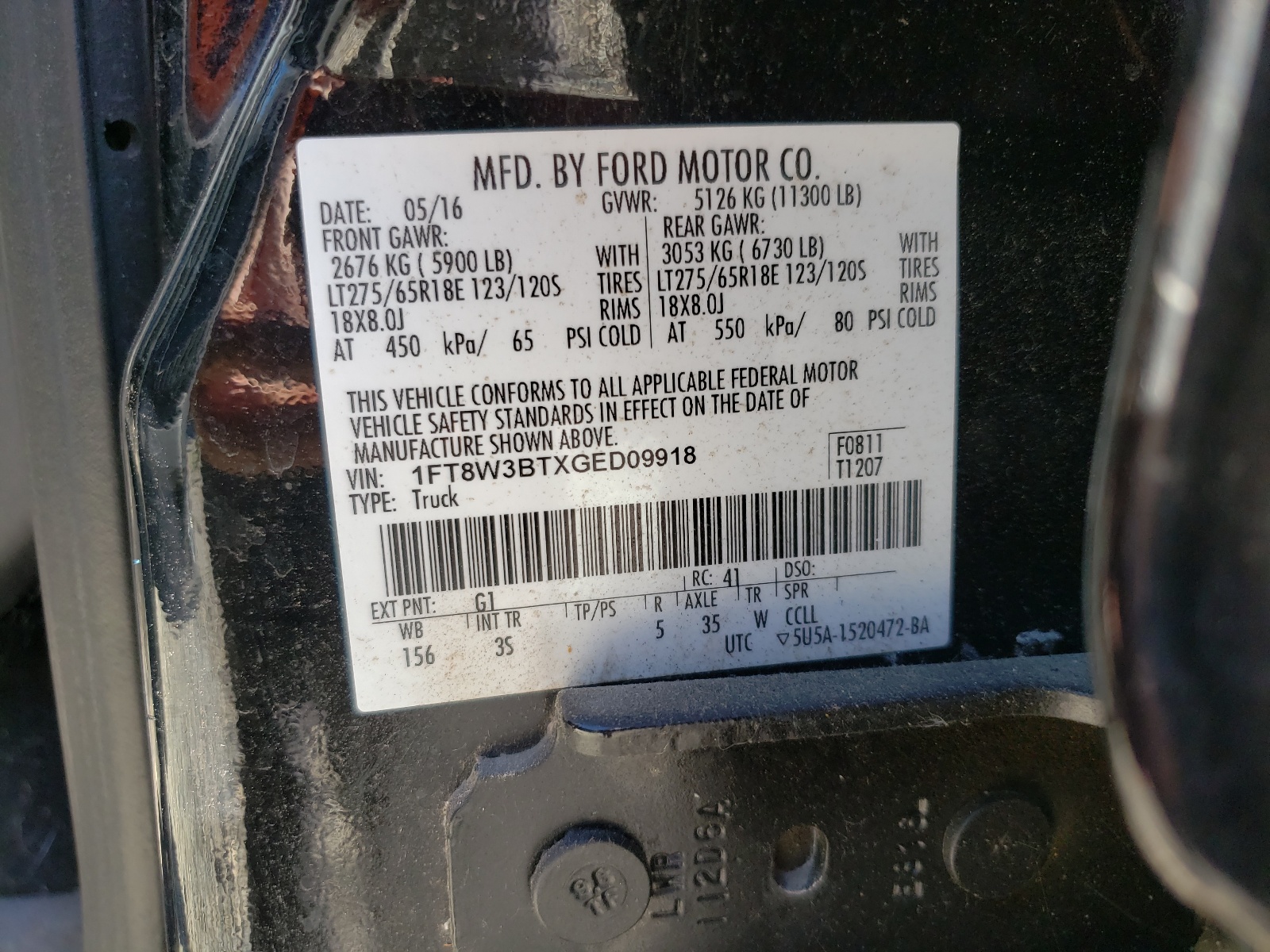 Photo 10 from auction – 2016 FORD F350 SUPER with VIN 1FT8W3BTXGED09918