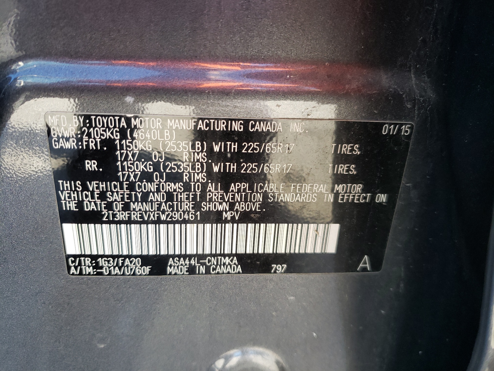 Photo 10 from auction – 2015 TOYOTA RAV4 XLE with VIN 2T3RFREVXFW290461