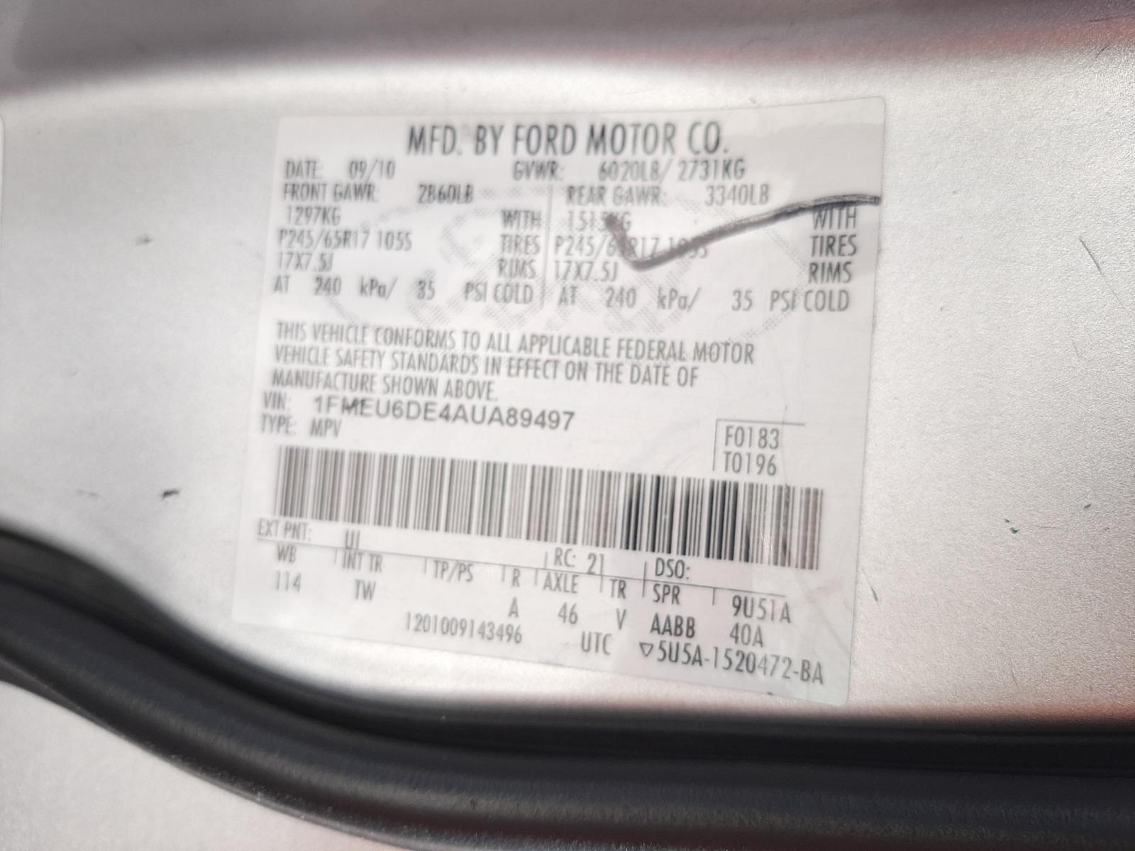 Photo 10 from auction – 2010 FORD EXPLORER X with VIN 1FMEU6DE4AUA89497