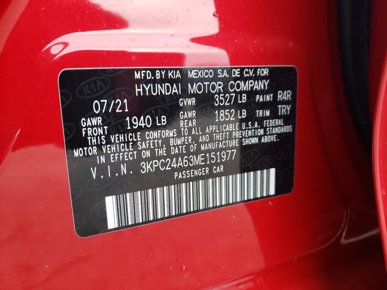 Photo 10 from auction – 2021 HYUNDAI ACCENT SE with VIN 3KPC24A63ME151977