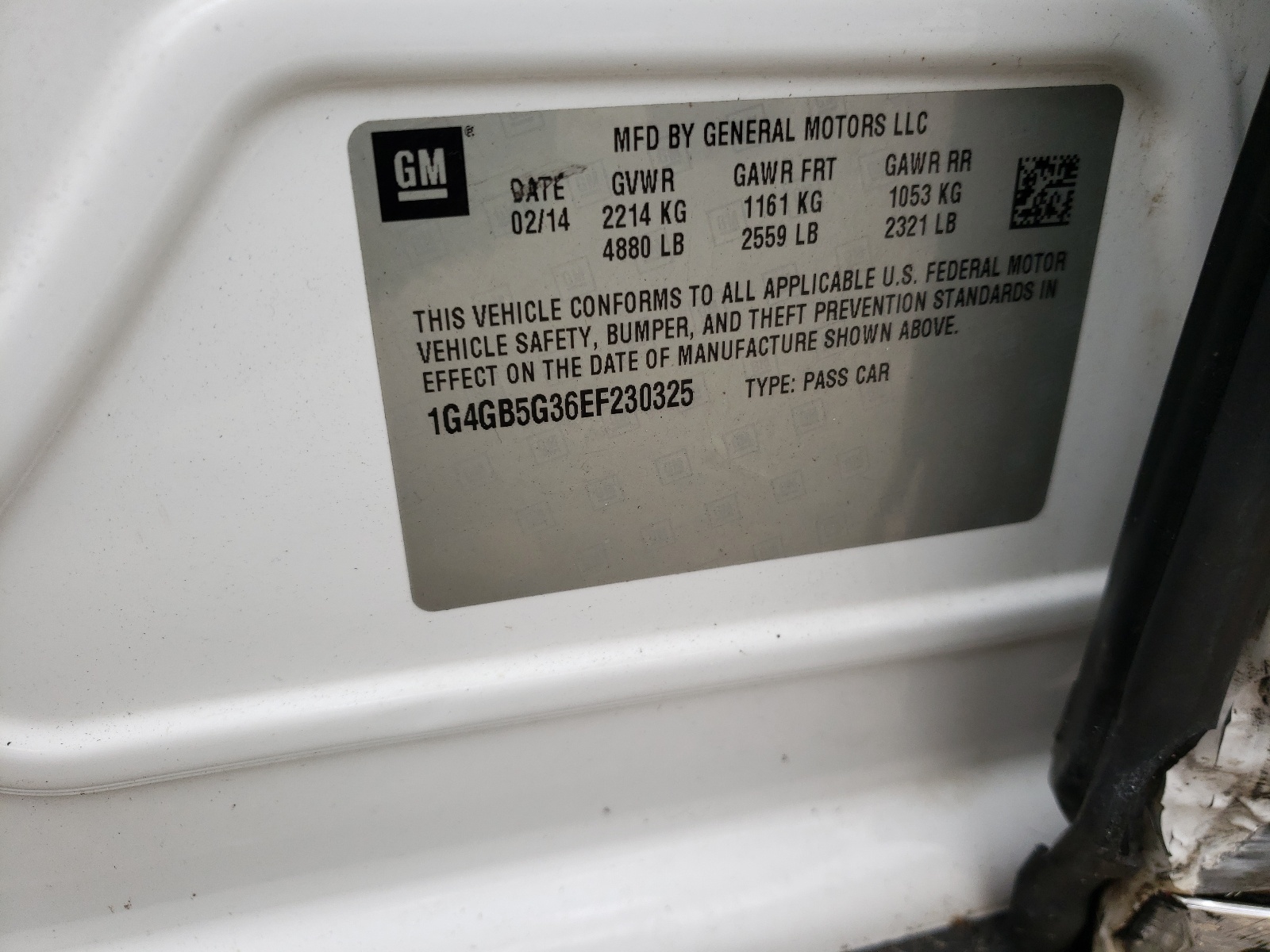 Photo 10 from auction – 2014 BUICK LACROSSE with VIN 1G4GB5G36EF230325