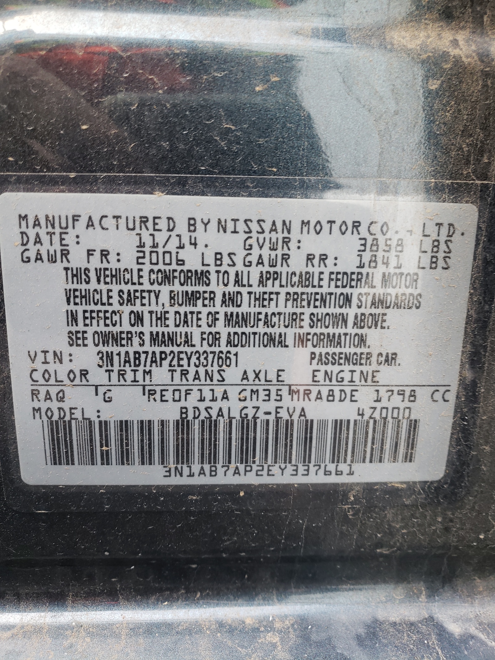 Photo 10 from auction – 2014 NISSAN SENTRA S with VIN 3N1AB7AP2EY337661