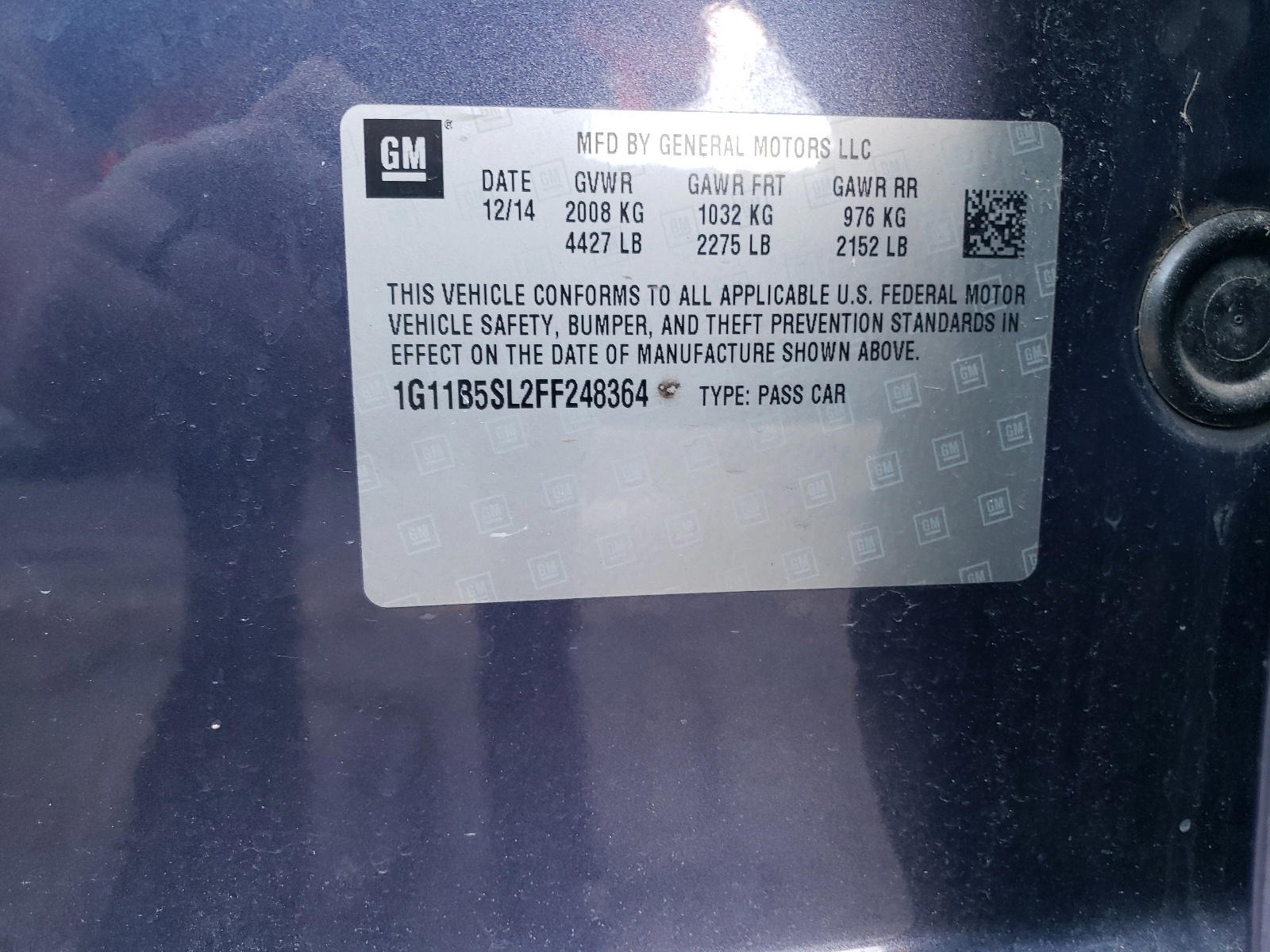 Photo 10 from auction – 2015 CHEVROLET MALIBU LS with VIN 1G11B5SL2FF248364