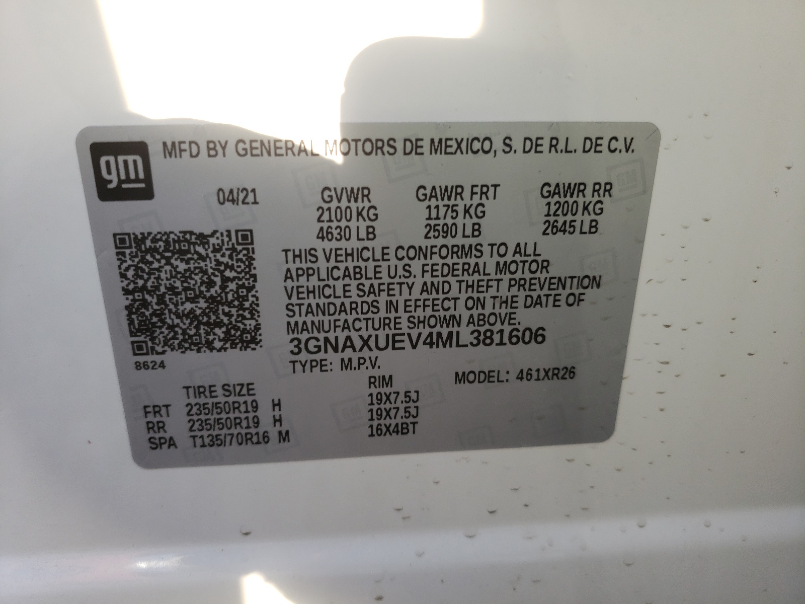 Photo 10 from auction – 2021 CHEVROLET EQUINOX LT with VIN 3GNAXUEV4ML381606
