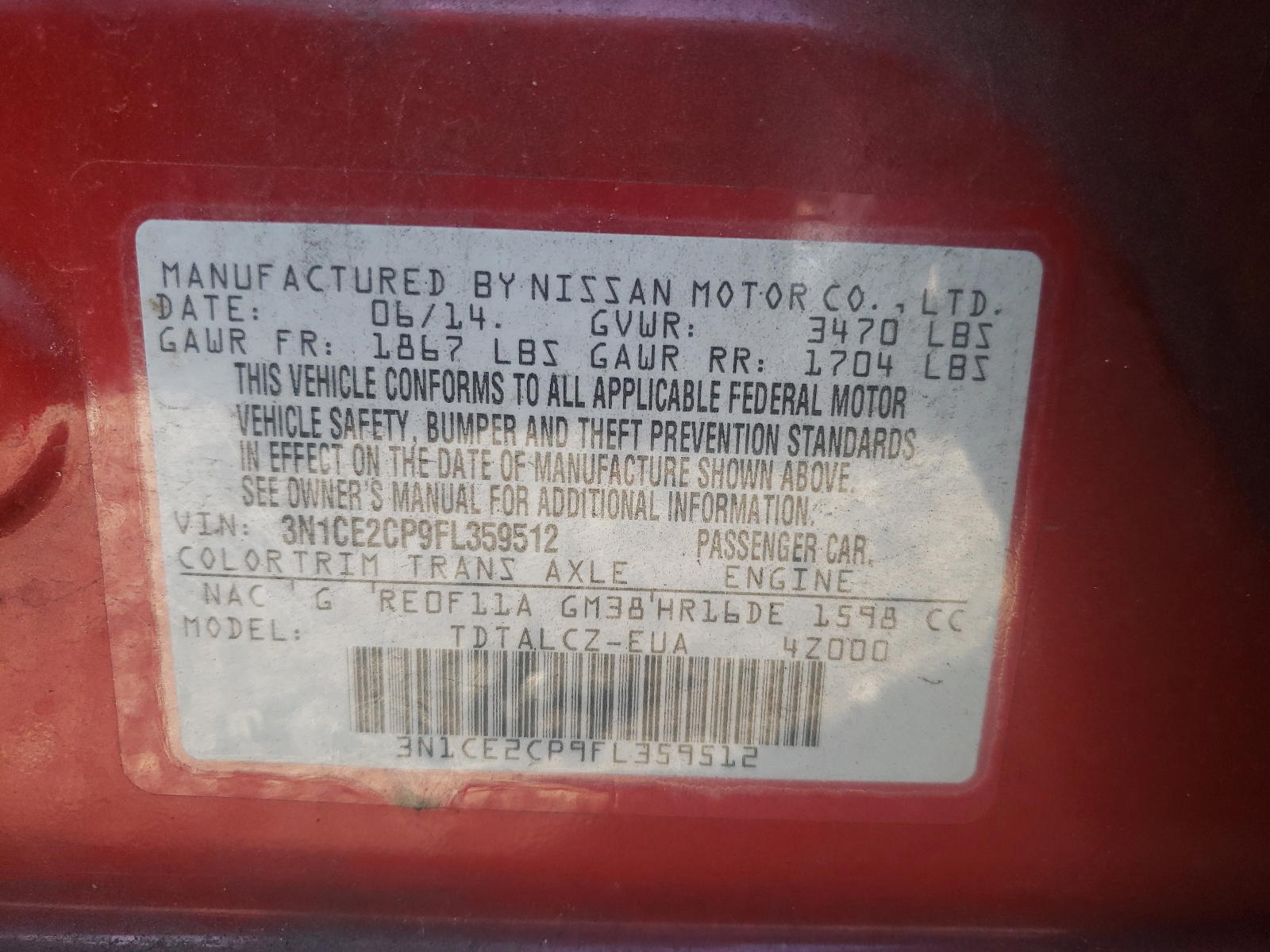 Photo 10 from auction – 2015 NISSAN VERSA NOTE with VIN 3N1CE2CP9FL359512