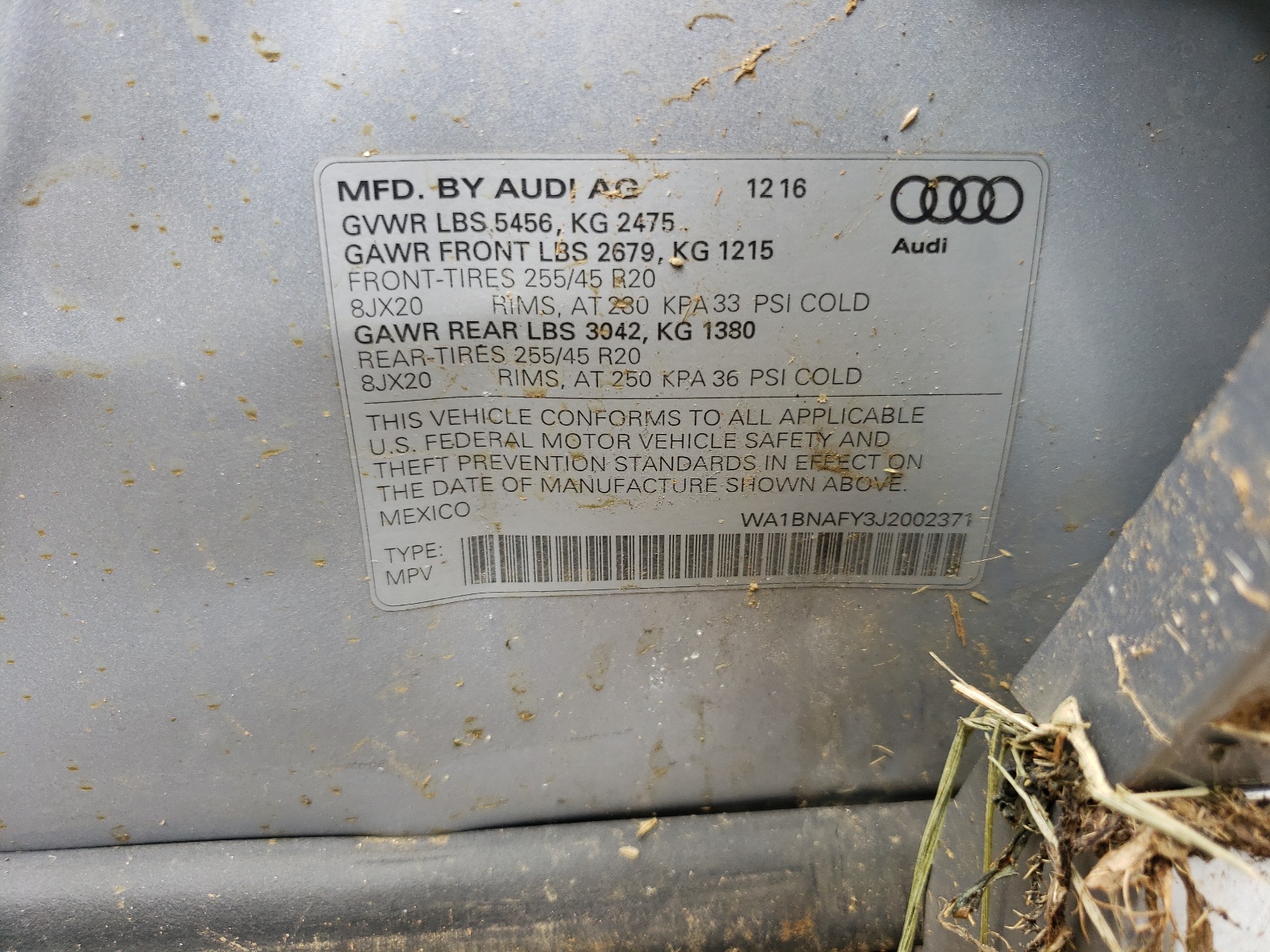 Photo 10 from auction – 2018 AUDI Q5 PREMIUM with VIN WA1BNAFY3J2002371
