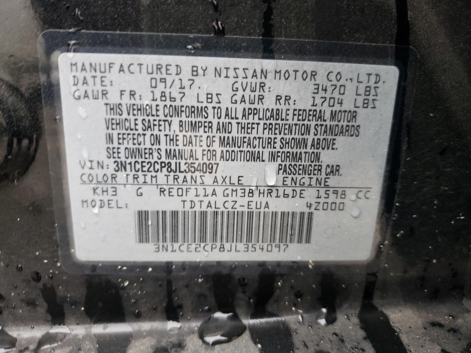 Photo 10 from auction – 2018 NISSAN VERSA NOTE with VIN 3N1CE2CP8JL354097