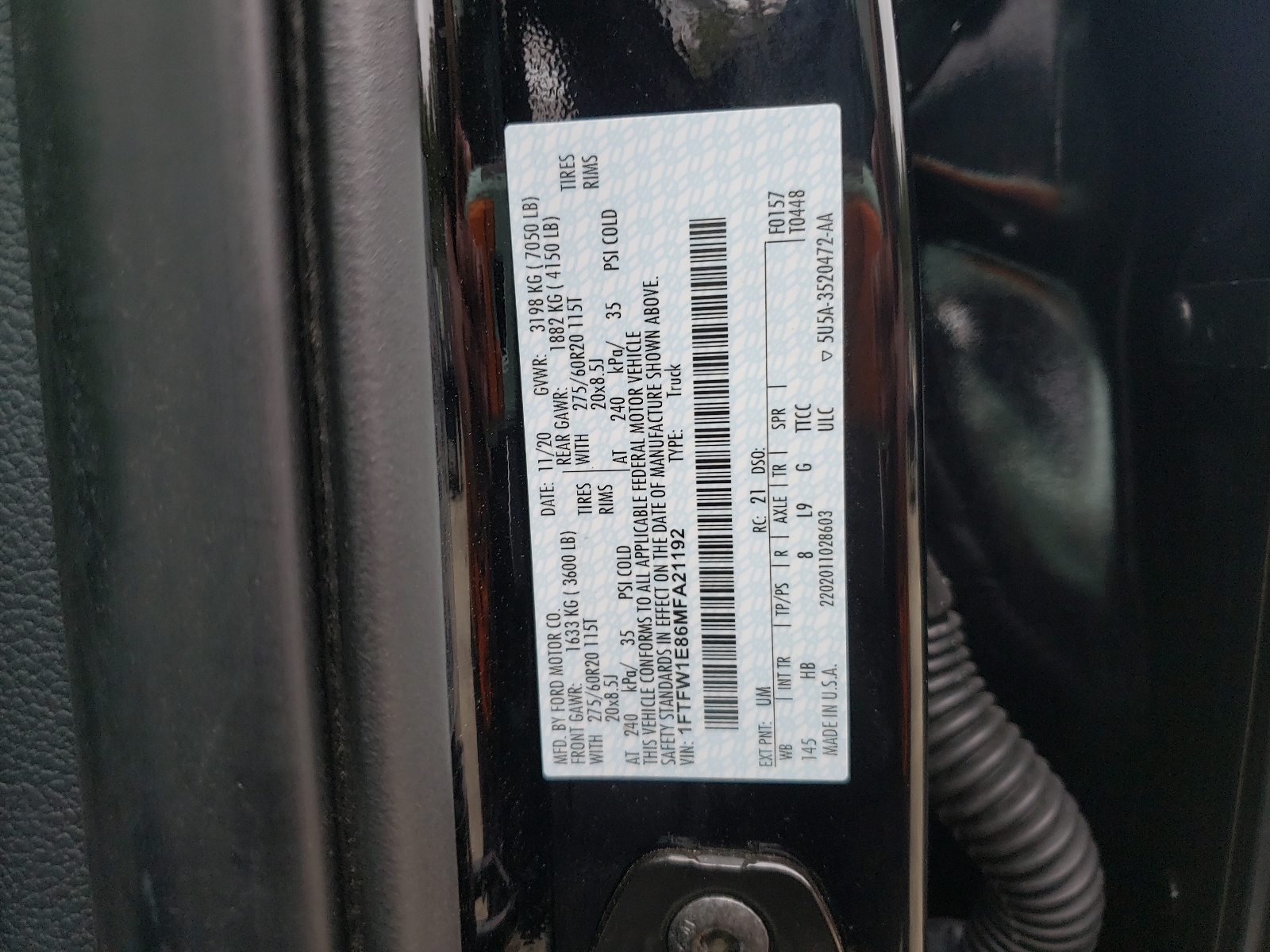 Photo 10 from auction – 2021 FORD F150 SUPER with VIN 1FTFW1E86MFA21192