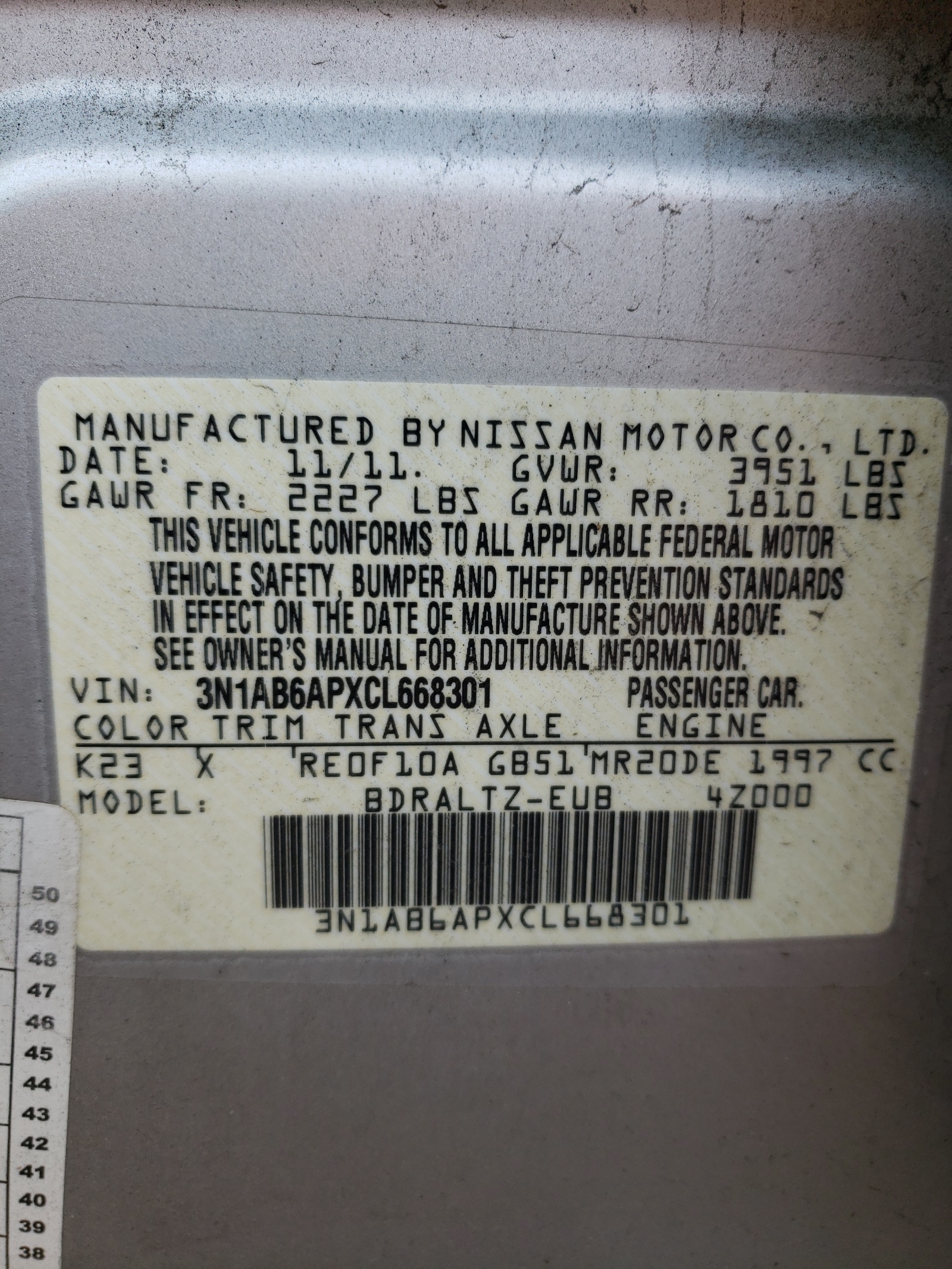 Photo 10 from auction – 2012 NISSAN SENTRA 2.0 with VIN 3N1AB6APXCL668301