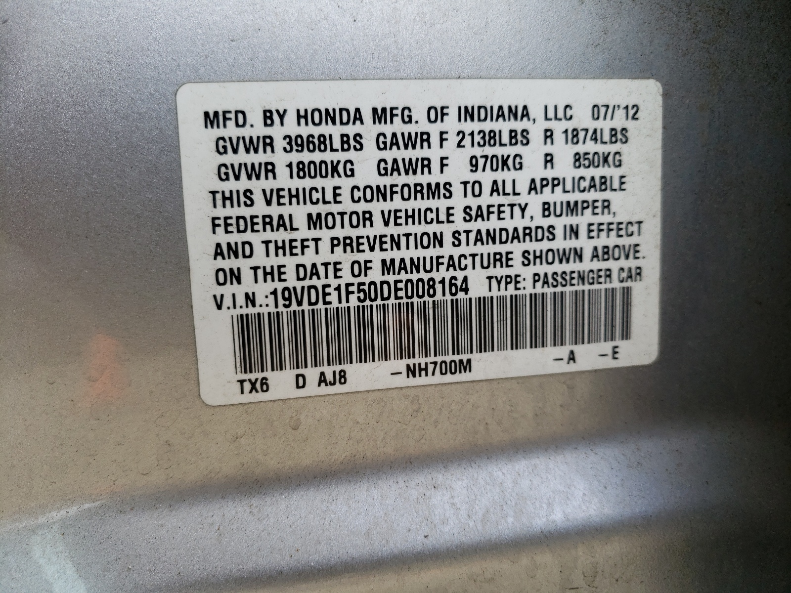 Photo 10 from auction – 2013 ACURA ILX 20 PRE with VIN 19VDE1F50DE008164