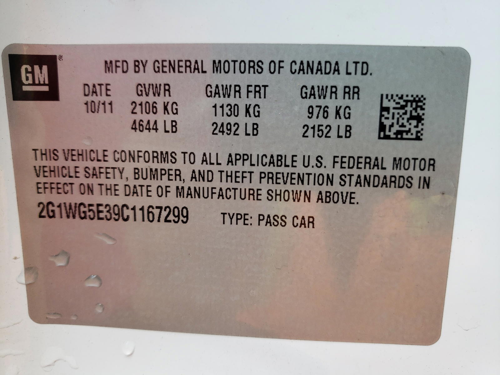 Photo 10 from auction – 2012 CHEVROLET IMPALA LT with VIN 2G1WG5E39C1167299