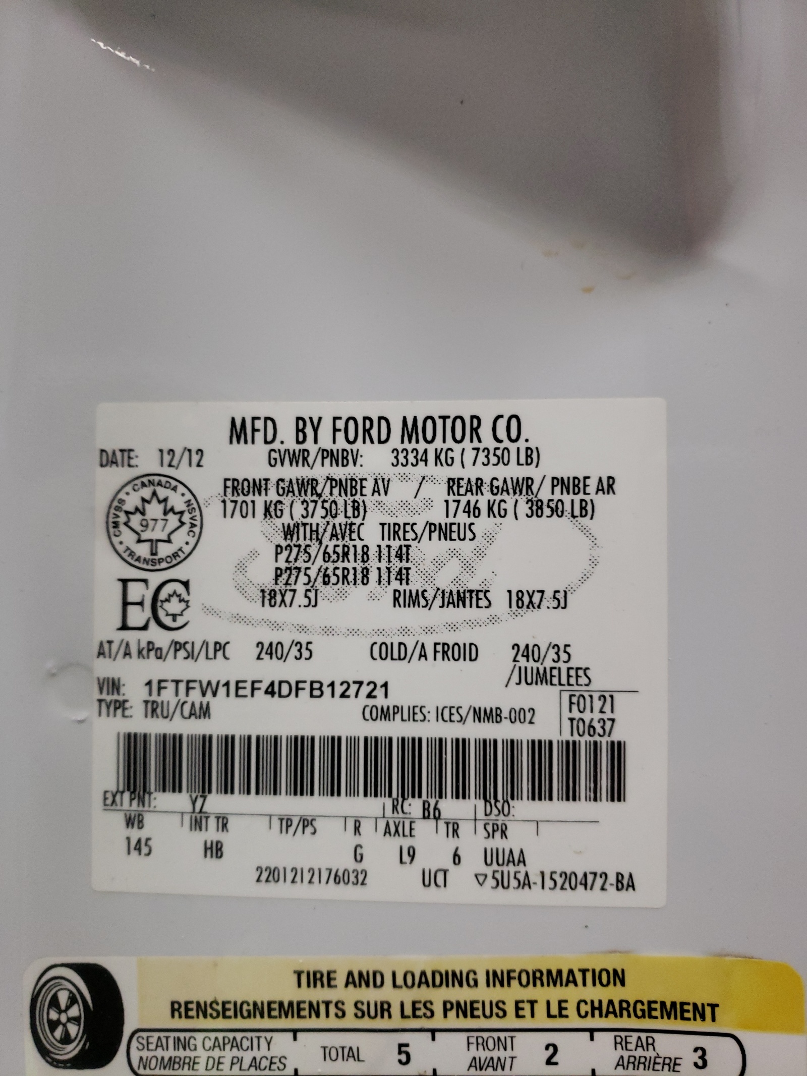 Photo 10 from auction – 2013 FORD F150 SUPER with VIN 1FTFW1EF4DFB12721