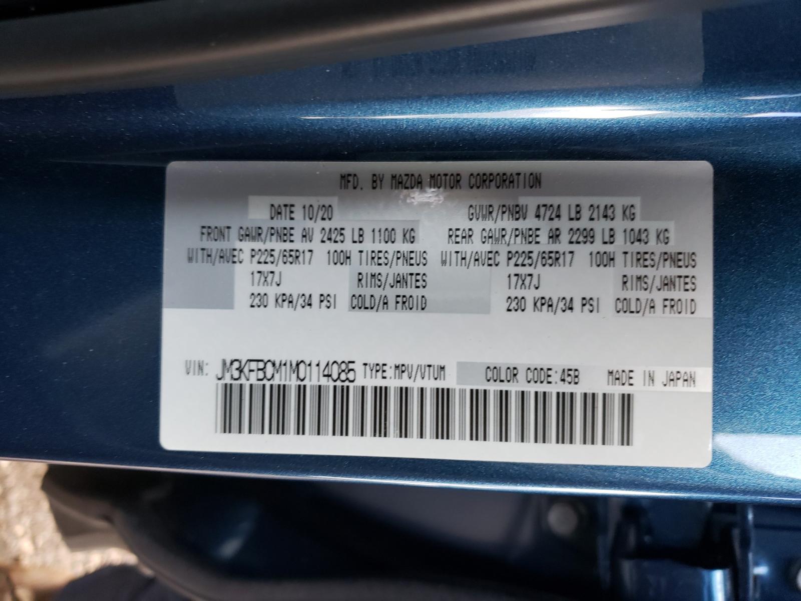 Photo 10 from auction – 2021 MAZDA CX-5 TOURI with VIN JM3KFBCM1M0114085
