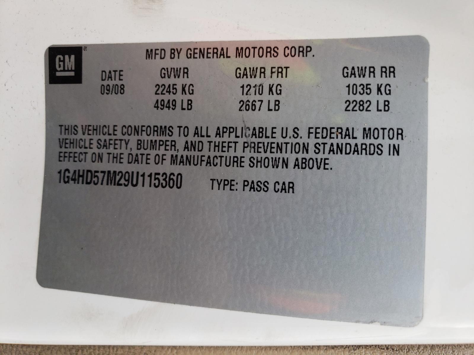 Photo 10 from auction – 2009 BUICK LUCERNE CX with VIN 1G4HD57M29U115360