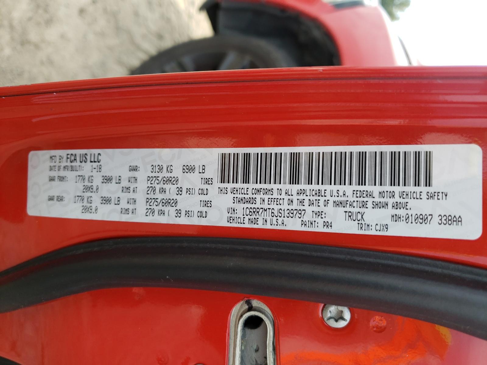 Photo 10 from auction – 2018 RAM 1500 SPORT with VIN 1C6RR7MT6JS139797