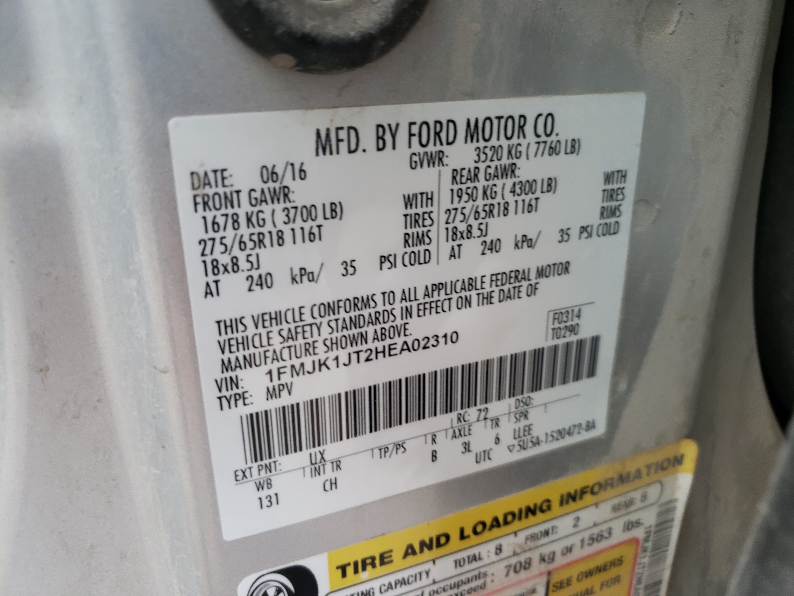 Photo 10 from auction – 2017 FORD EXPEDITION with VIN 1FMJK1JT2HEA02310