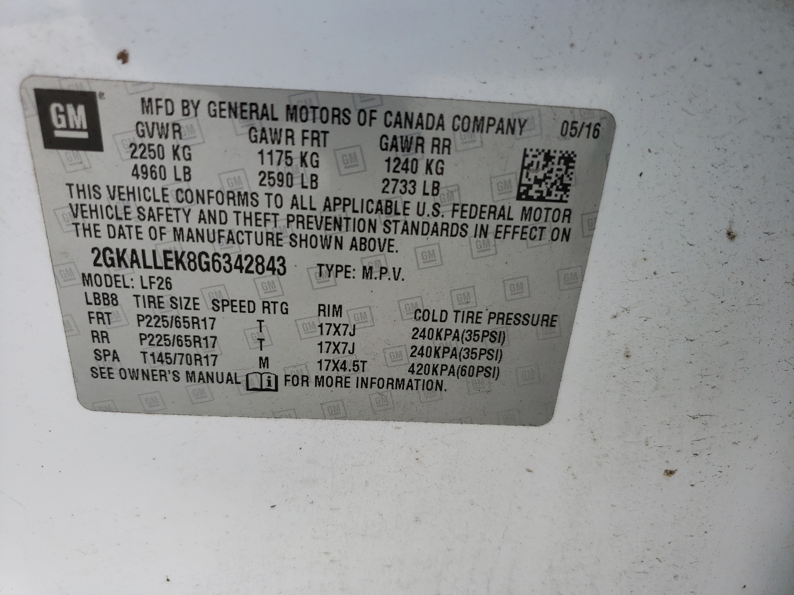 Photo 10 from auction – 2016 GMC TERRAIN SL with VIN 2GKALLEK8G6342843