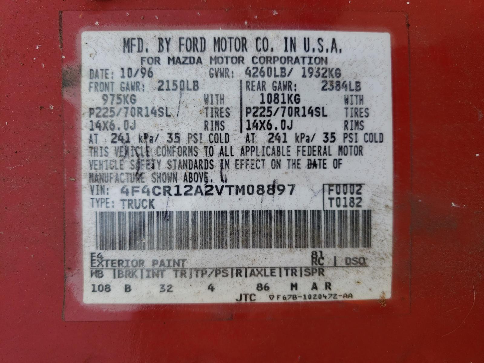 Photo 10 from auction – 1997 MAZDA B2300 with VIN 4F4CR12A2VTM08897