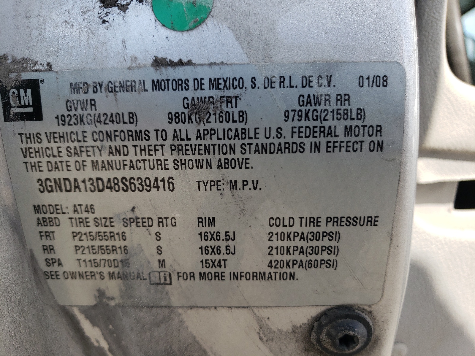 Photo 11 from auction – 2008 CHEVROLET HHR LS with VIN 3GNDA13D48S639416