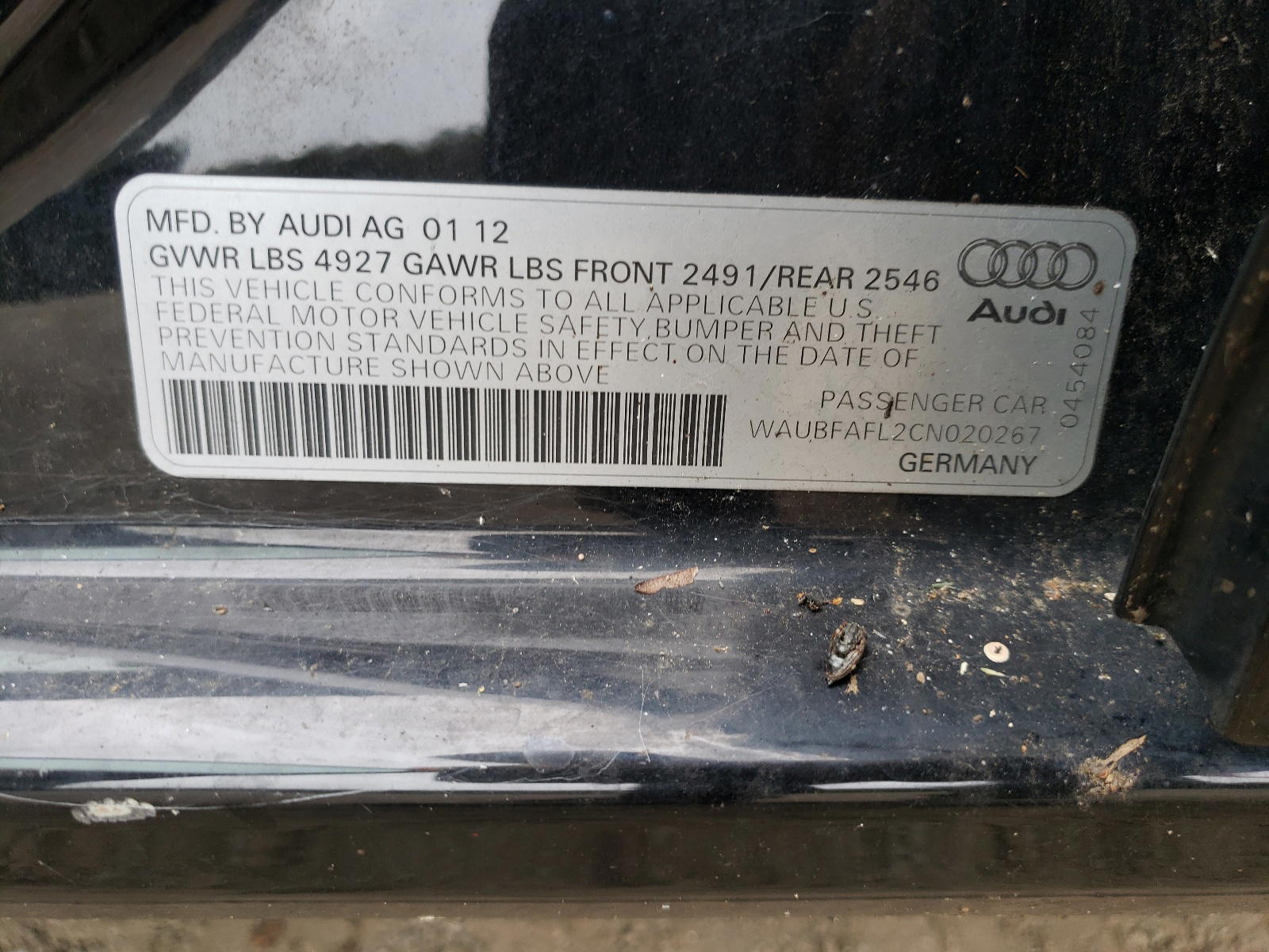 Photo 10 from auction – 2012 AUDI A4 PREMIUM with VIN WAUBFAFL2CN020267