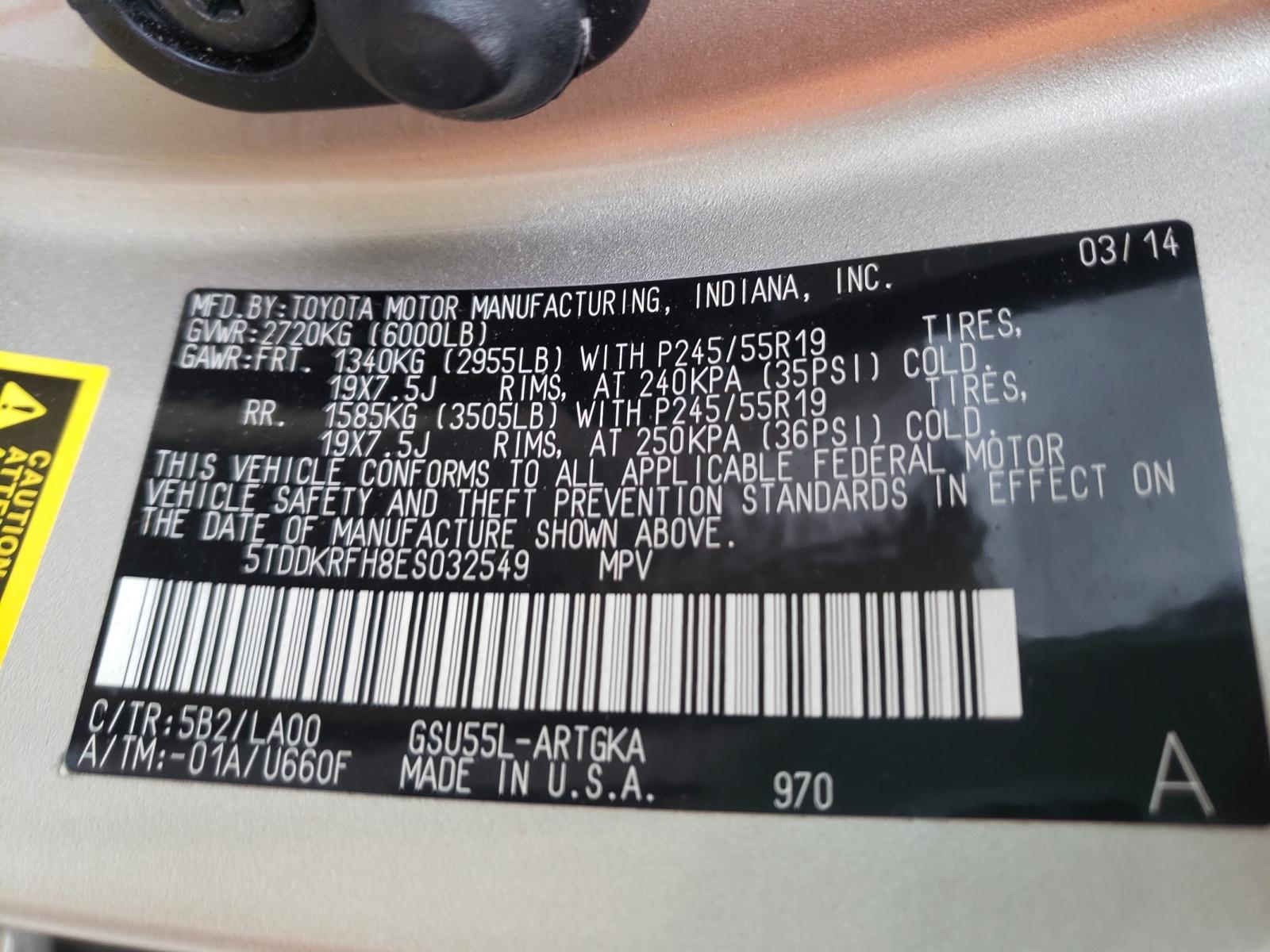 Photo 10 from auction – 2014 TOYOTA HIGHLANDER with VIN 5TDDKRFH8ES032549